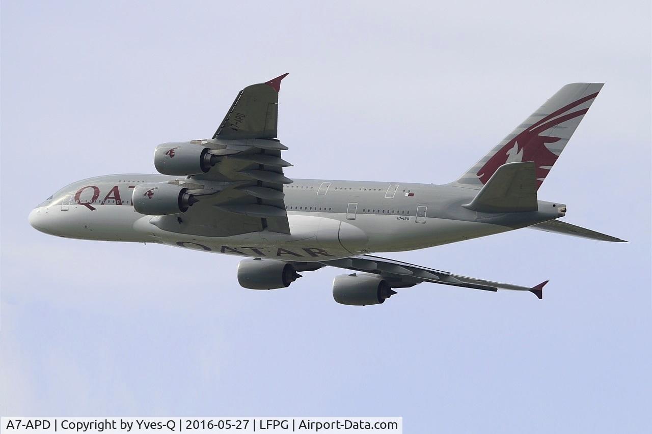 A7-APD, 2014 Airbus A380-861 C/N 160, Airbus A380-861, Take off rwy 27L, Roissy Charles De Gaulle airport (LFPG-CDG)