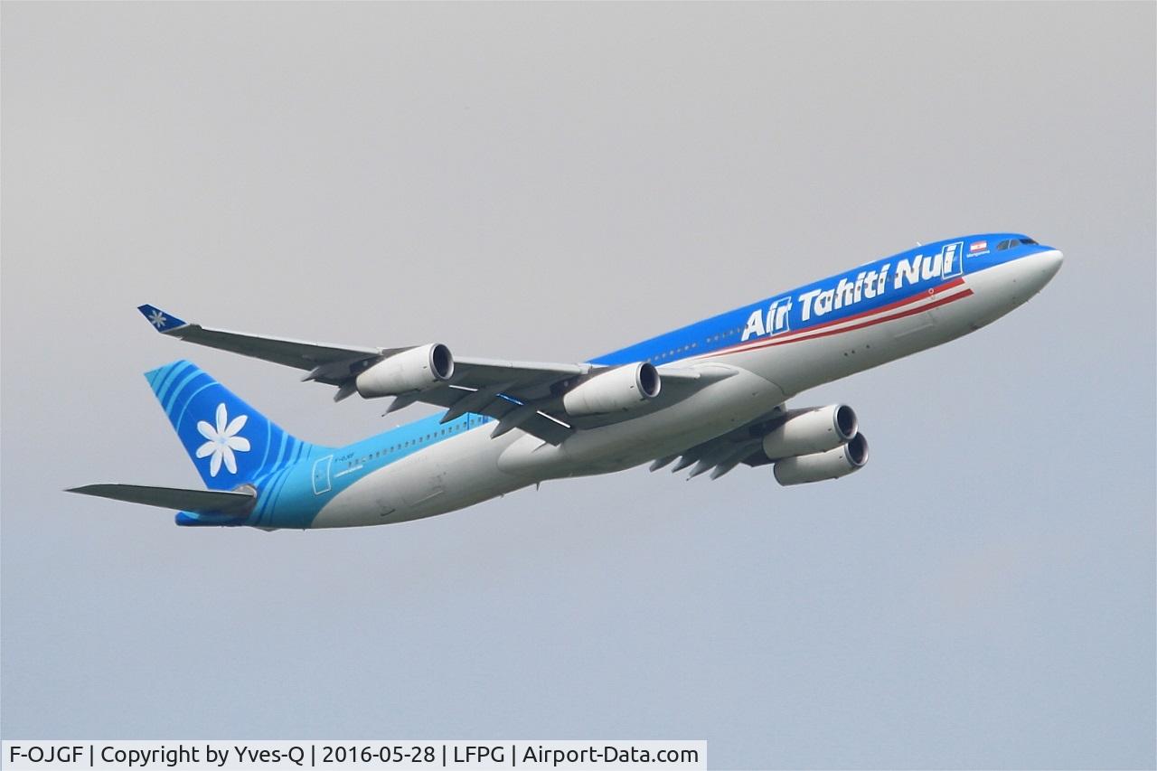 F-OJGF, 2001 Airbus A340-313 C/N 385, Airbus A340-313, Take off rwy 06R, Roissy Charles De Gaulle airport (LFPG-CDG)