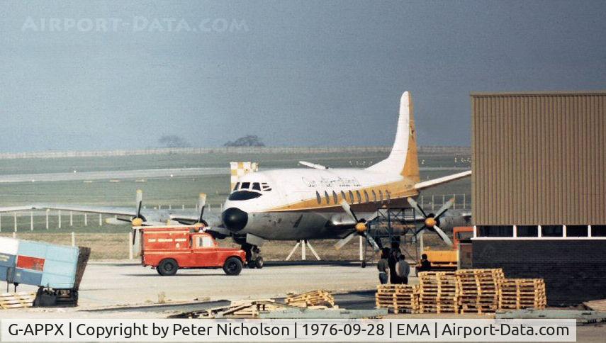 G-APPX, 1955 Vickers Viscount 702 C/N 73, Viscount 702 of Air International as seen at East Midlands Airport in the Summer of 1976.