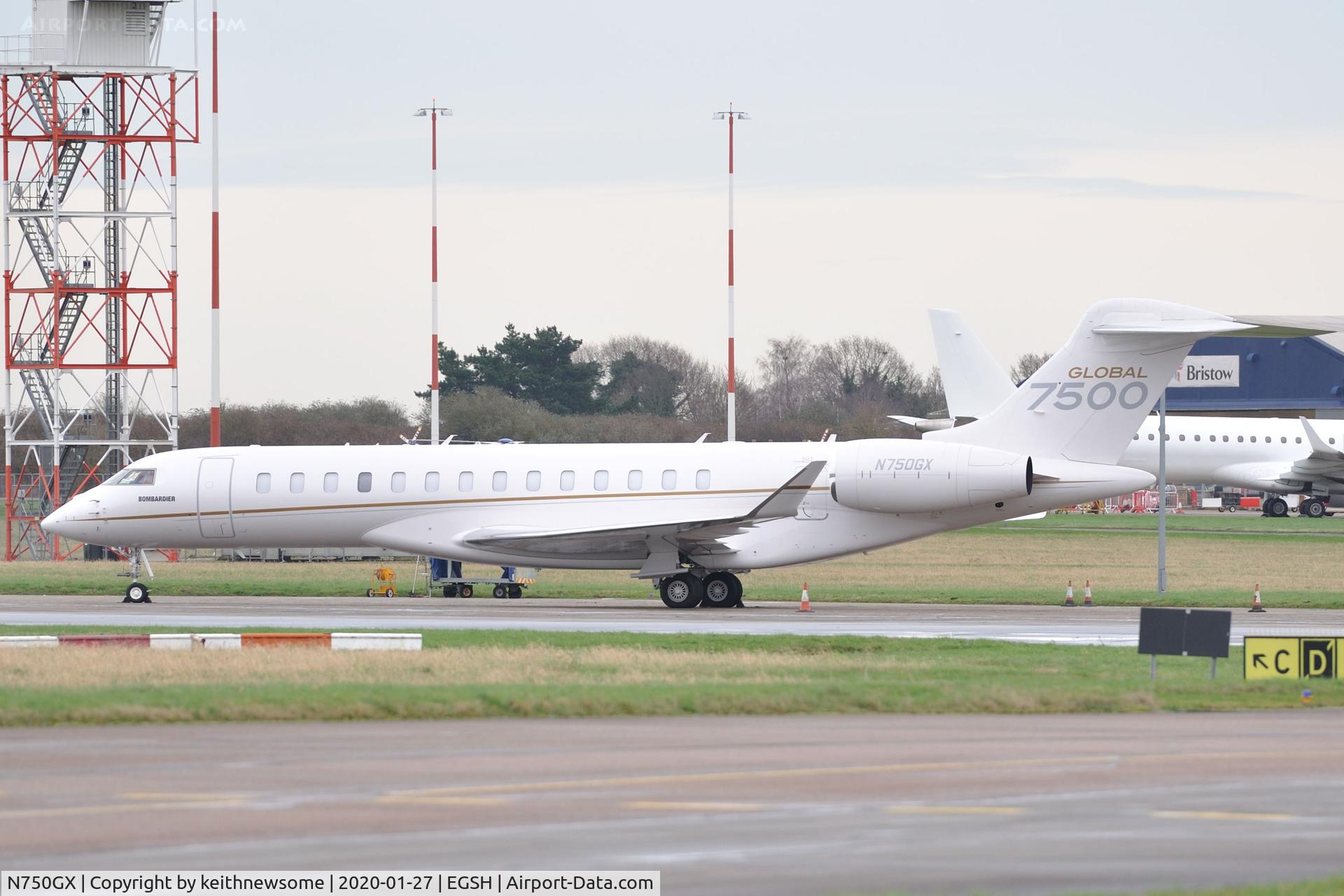 N750GX, 2017 Bombardier BD-700-2A12 Global 7500 C/N 70006, Parked at Norwich.