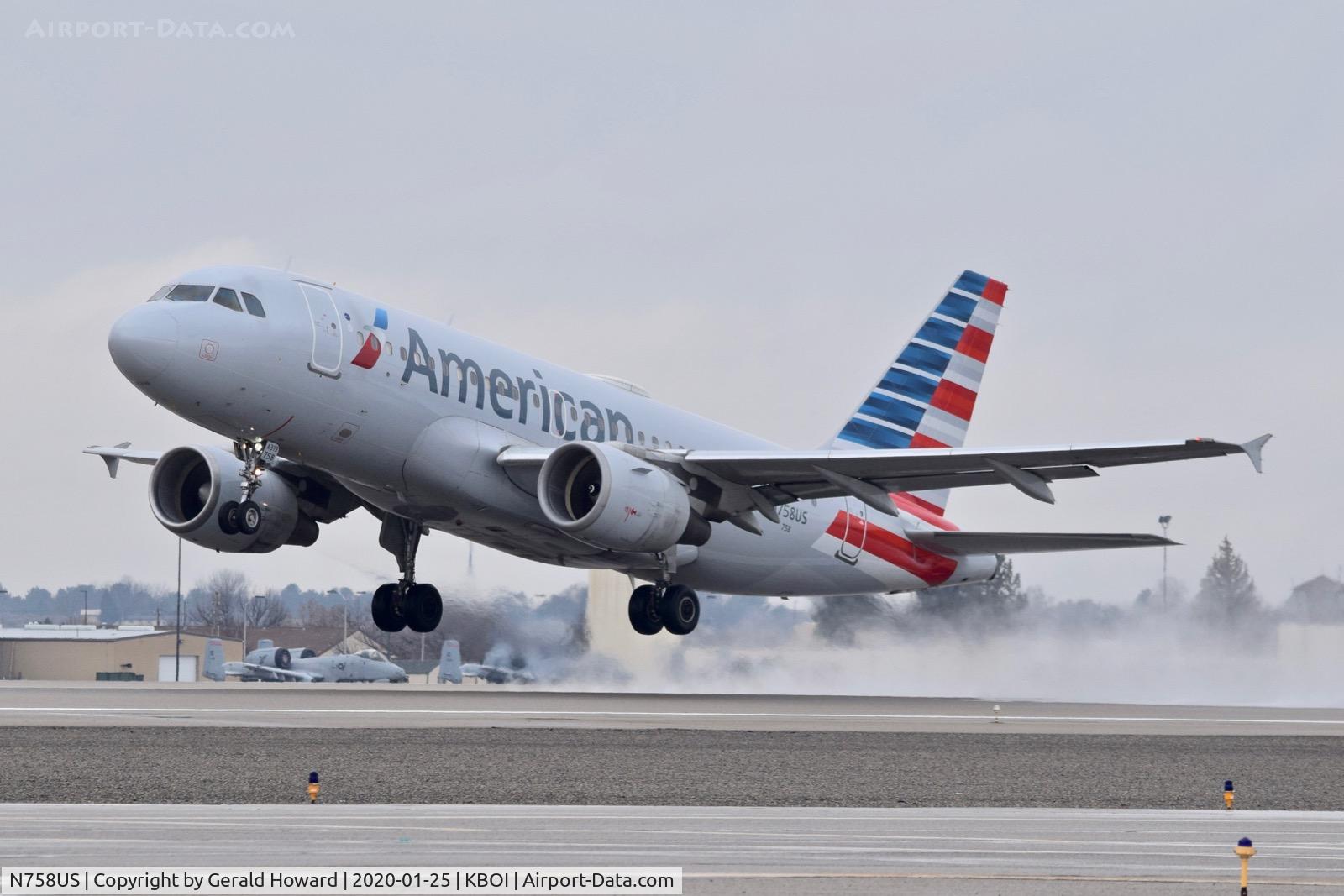 N758US, 2000 Airbus A319-112 C/N 1348, Take off from 10L.