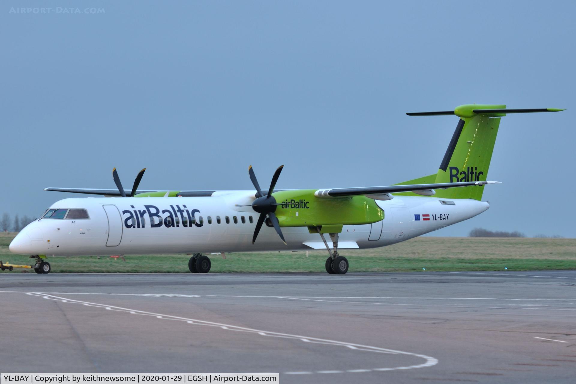 YL-BAY, 2010 De Havilland Canada DHC-8-402Q Dash 8 C/N 4331, Removed from spray shop with later colour scheme.