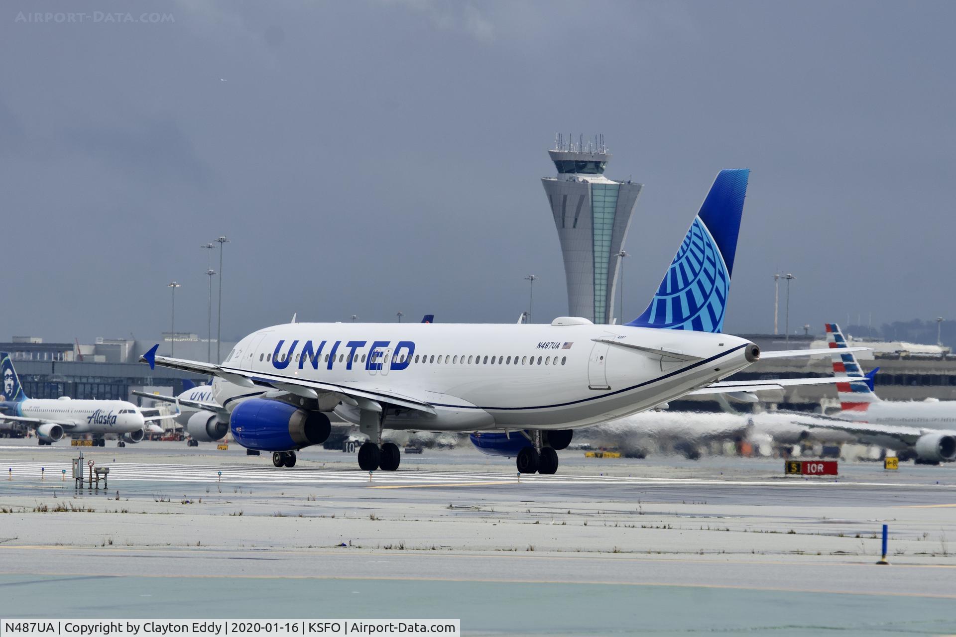 N487UA, 2002 Airbus A320-232 C/N 1669, Departing runway 10 SFO 2020.