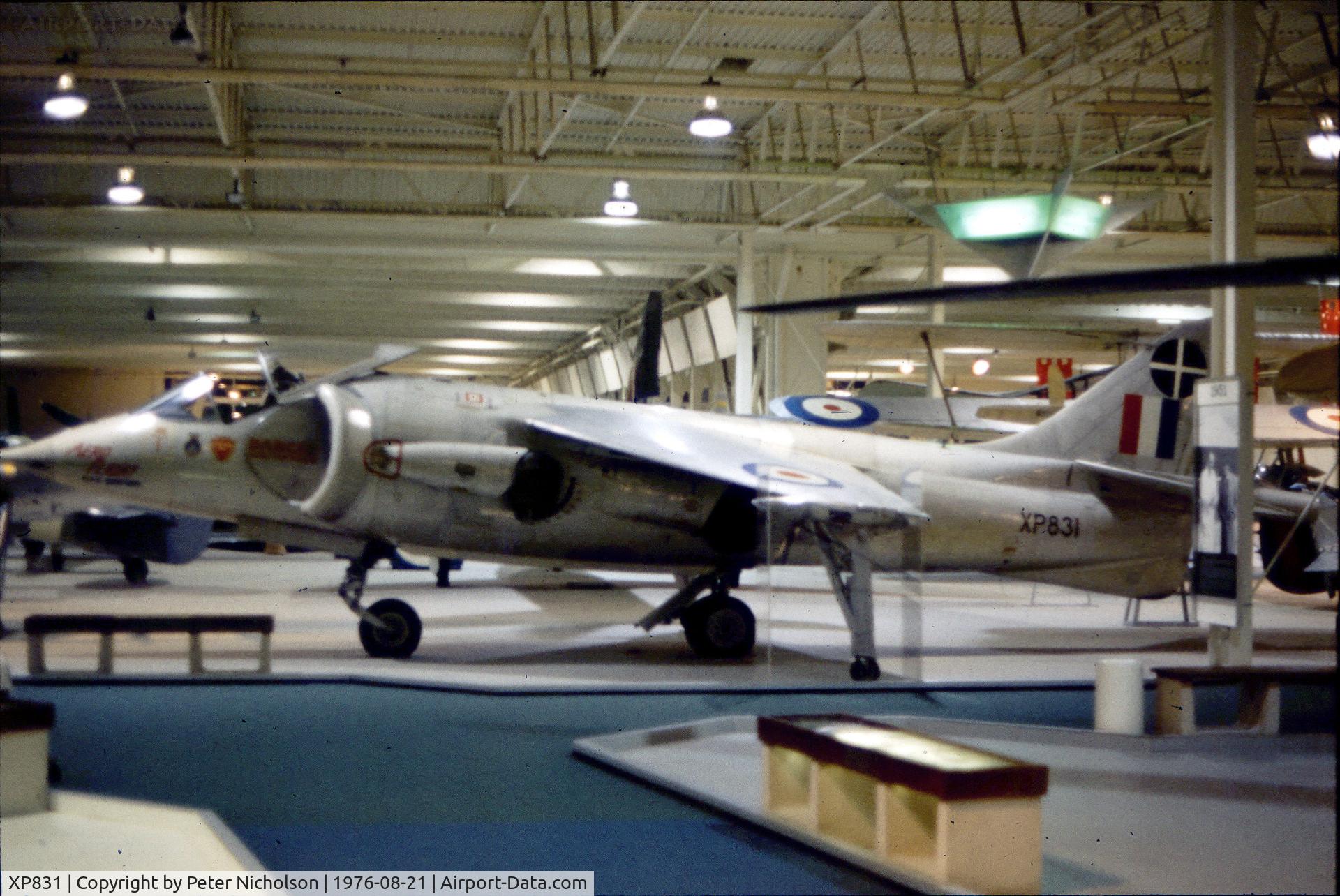 XP831, 1961 Hawker Siddeley P.1127 C/N P-01, Hawker Siddeley P.1127 as displayed in the Royal Air Force Museum at Hendon in the Summer of 1976.