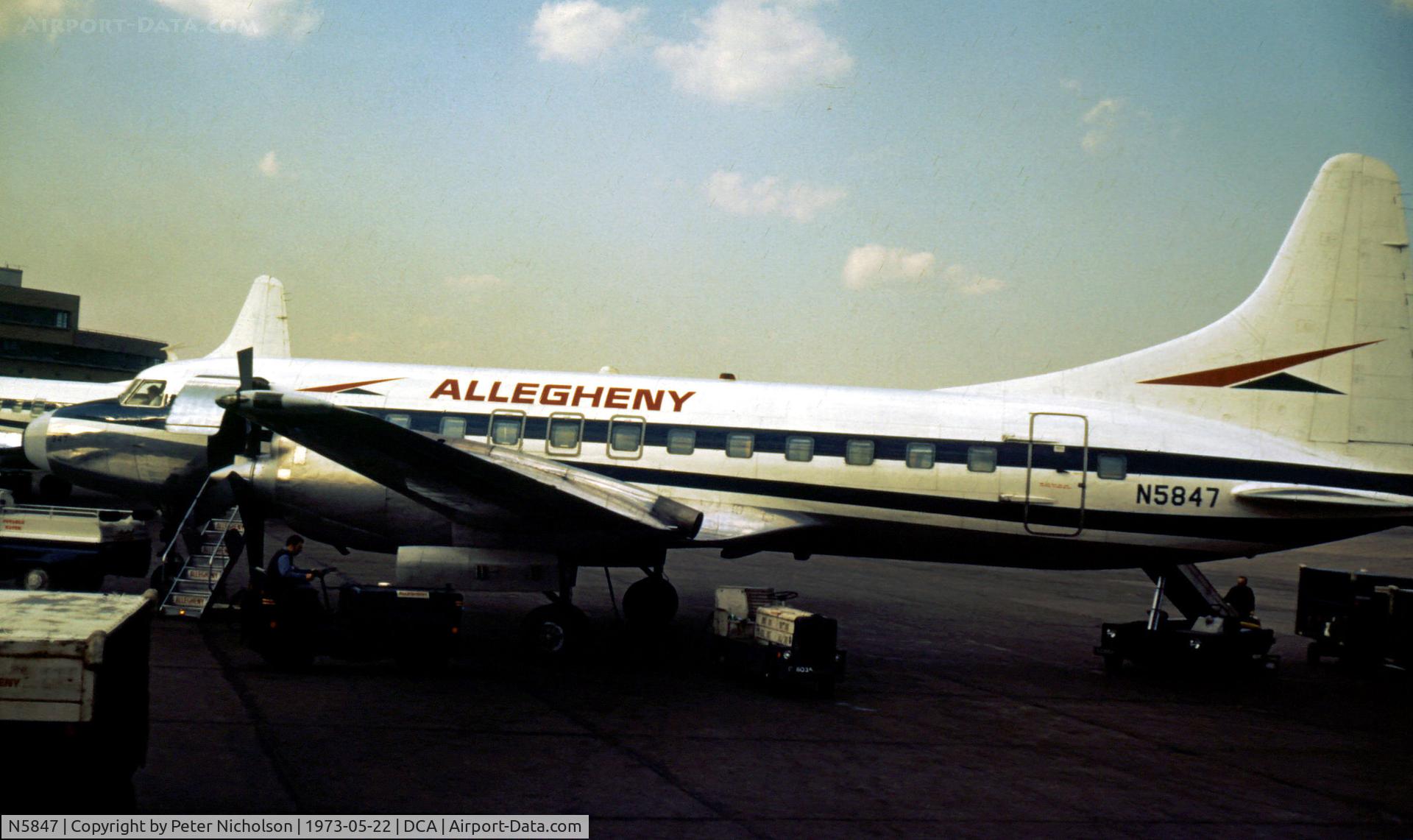 N5847, 1954 Convair 580 C/N 163, Convair 580 of Allegheny Airlines seen at what was then known as National Airport at Washington, DC.