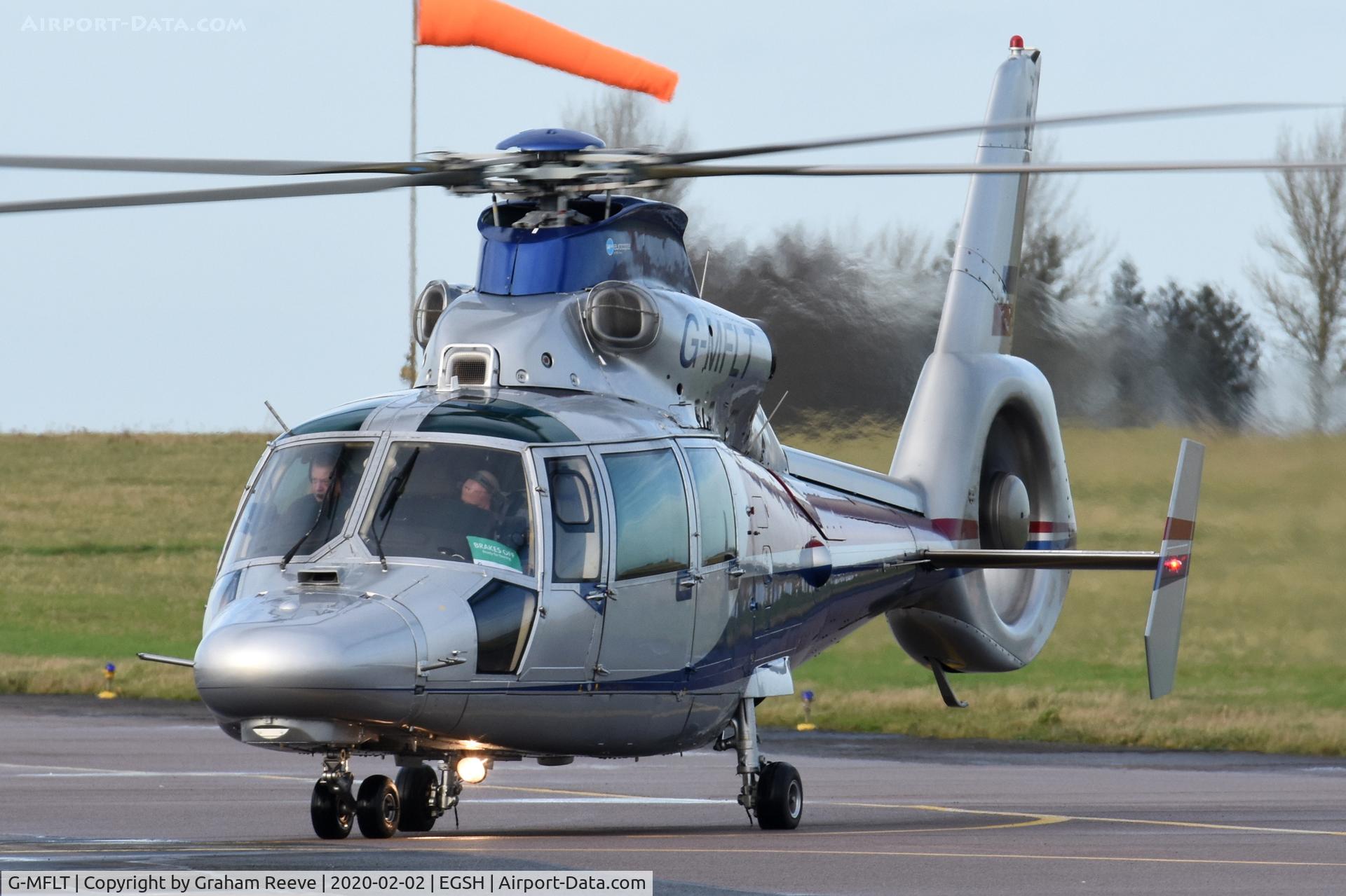 G-MFLT, 2008 Eurocopter AS-365N-2 Dauphin 2 C/N 6806, Just landed at Norwich.