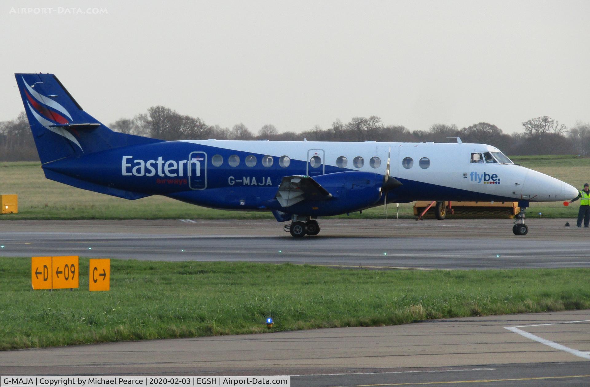 G-MAJA, 1994 British Aerospace Jetstream 41 C/N 41032, Arriving on Stand 7 from Warton (WRT), on crew transfer.