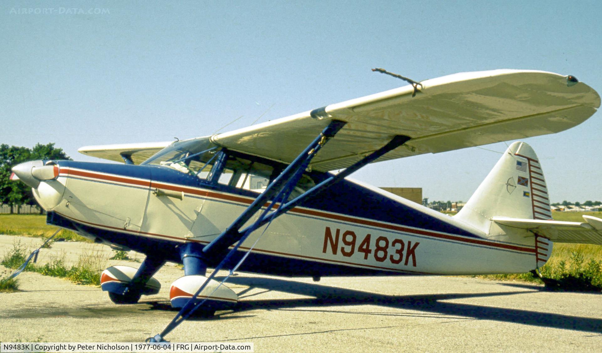 N9483K, 1947 Stinson 108-2 Voyager C/N 108-2483, Another view of this Stinson Voyager as seen at Republic Airport on Long Island, New York in the Summer of 197.