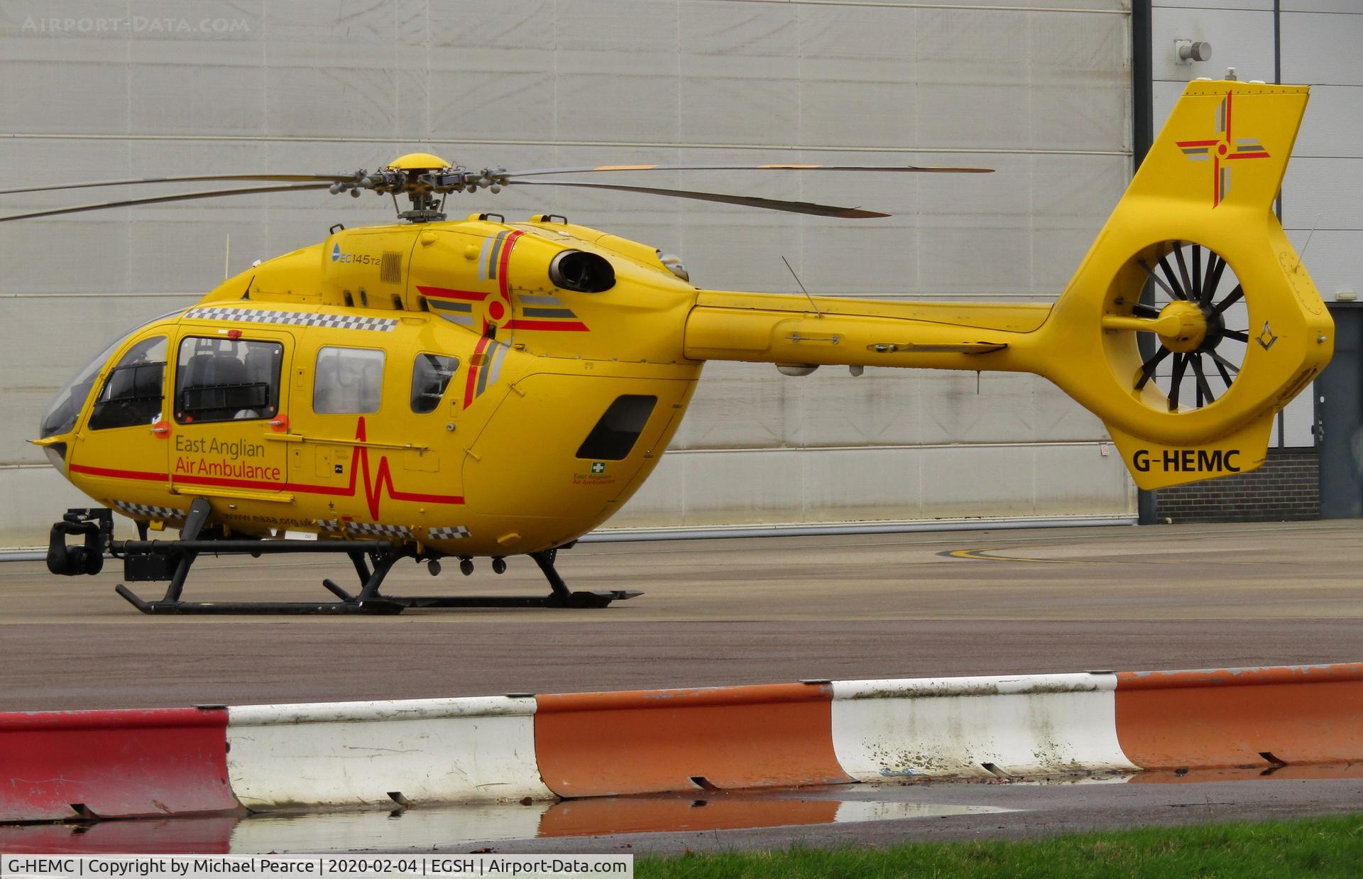 G-HEMC, 2014 Airbus Helicopters EC-145T-2 (BK-117D-2) C/N 20012, Parked on the SaxonAir ramp for refuel following a callout from Cambridge (CBG).