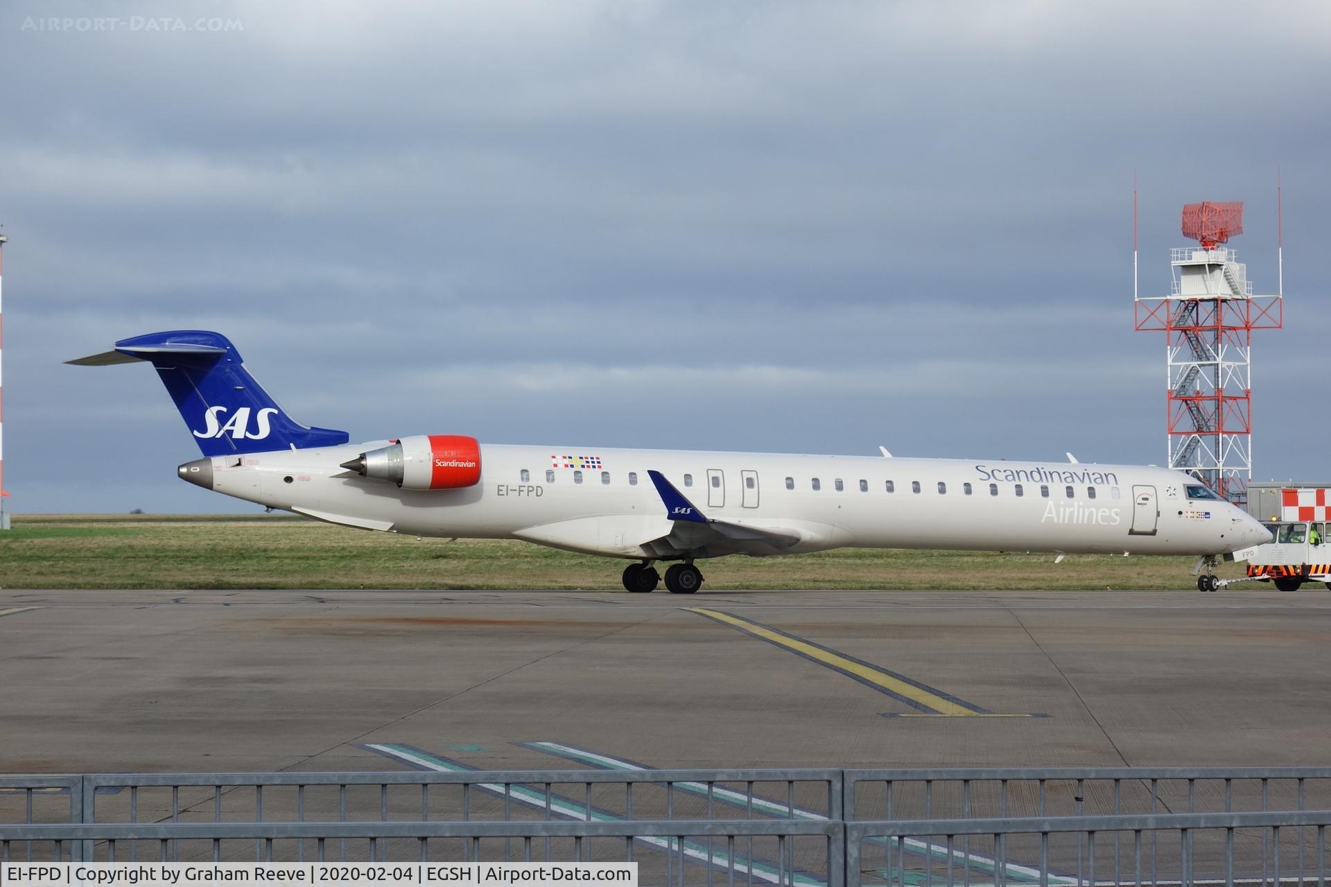 EI-FPD, 2016 Bombardier CRJ-900LR (CL-600-2D24) C/N 15401, Under tow at Norwich.