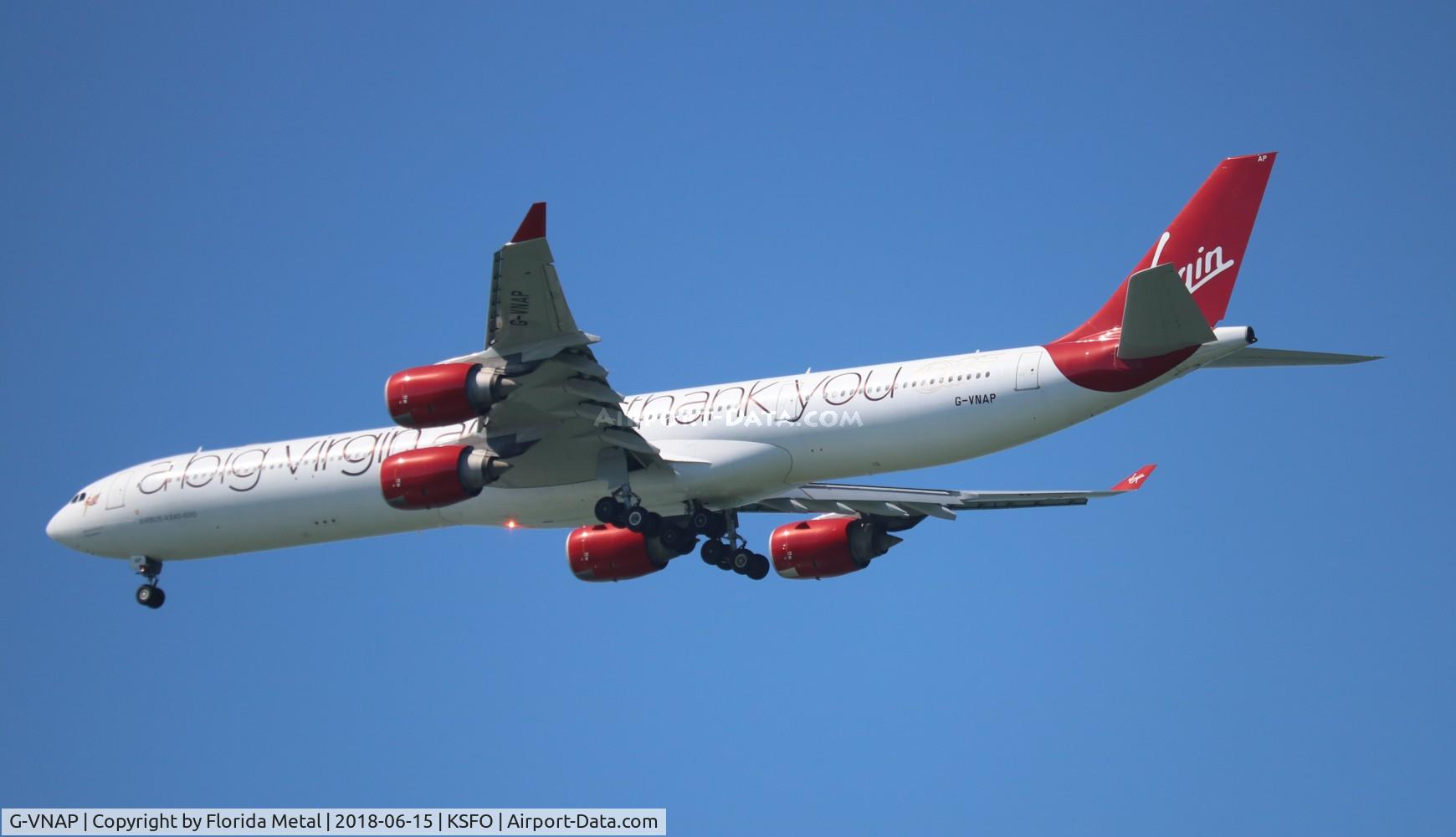 G-VNAP, 2005 Airbus A340-642 C/N 622, SFO 2018
