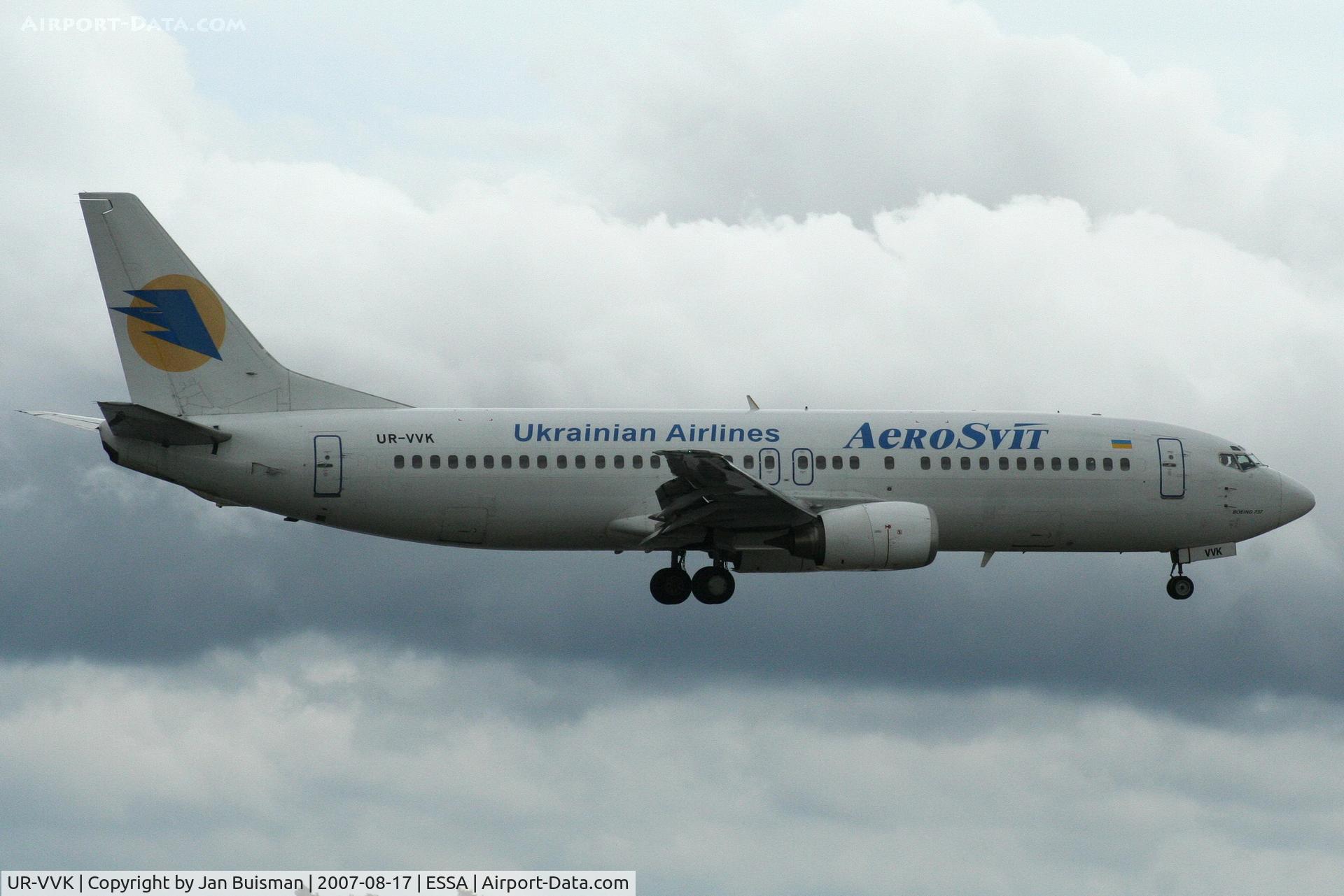 UR-VVK, 1992 Boeing 737-4Q8 C/N 26280, Aerosvit