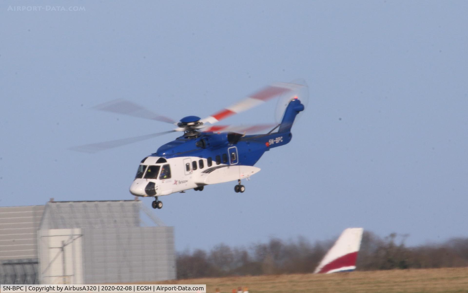 5N-BPC, 2013 Sikorsky S-92A C/N 920212, Departing Norwich after a quick fuel stop arriving back in the UK from Nigeria