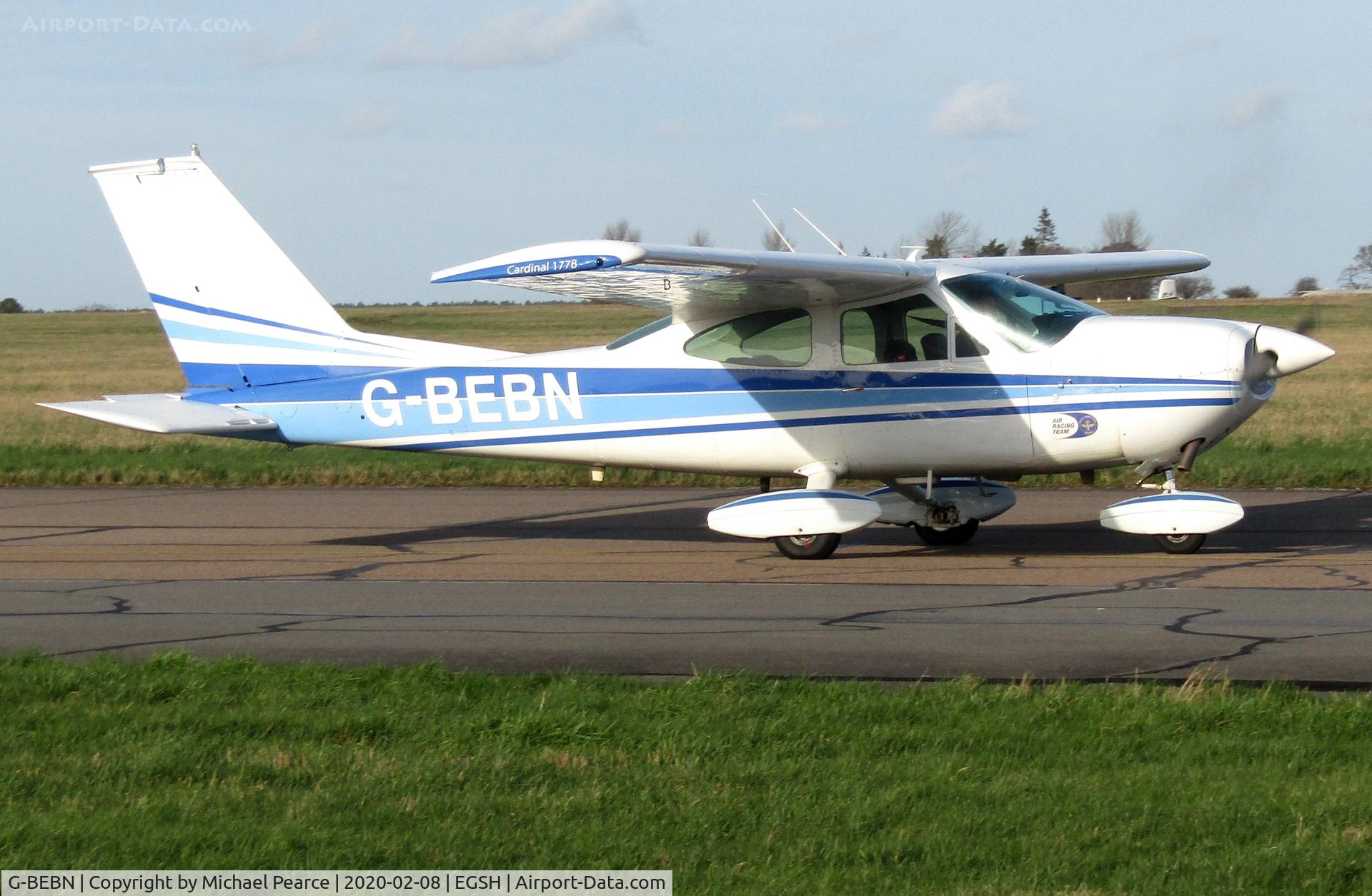 G-BEBN, 1971 Cessna 177B Cardinal C/N 17701631, Departing the SaxonAir ramp to Biggin Hill (BQH).