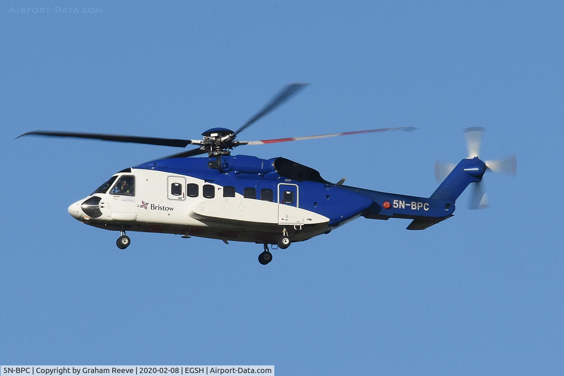 5N-BPC, 2013 Sikorsky S-92A C/N 920212, Departing from Norwich.