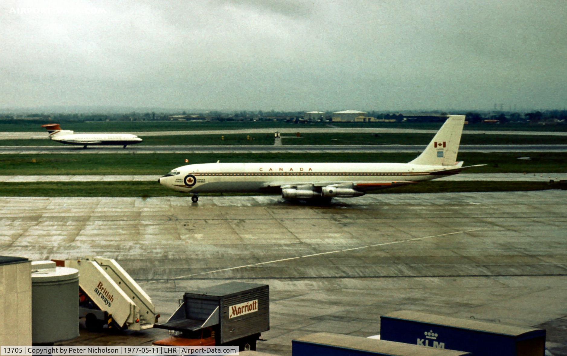 13705, 1971 Boeing CC-137 C/N 20319, Canadian Armed Forces CC-137 of 437 Squadron as seen at London Heathrow in May 1977.