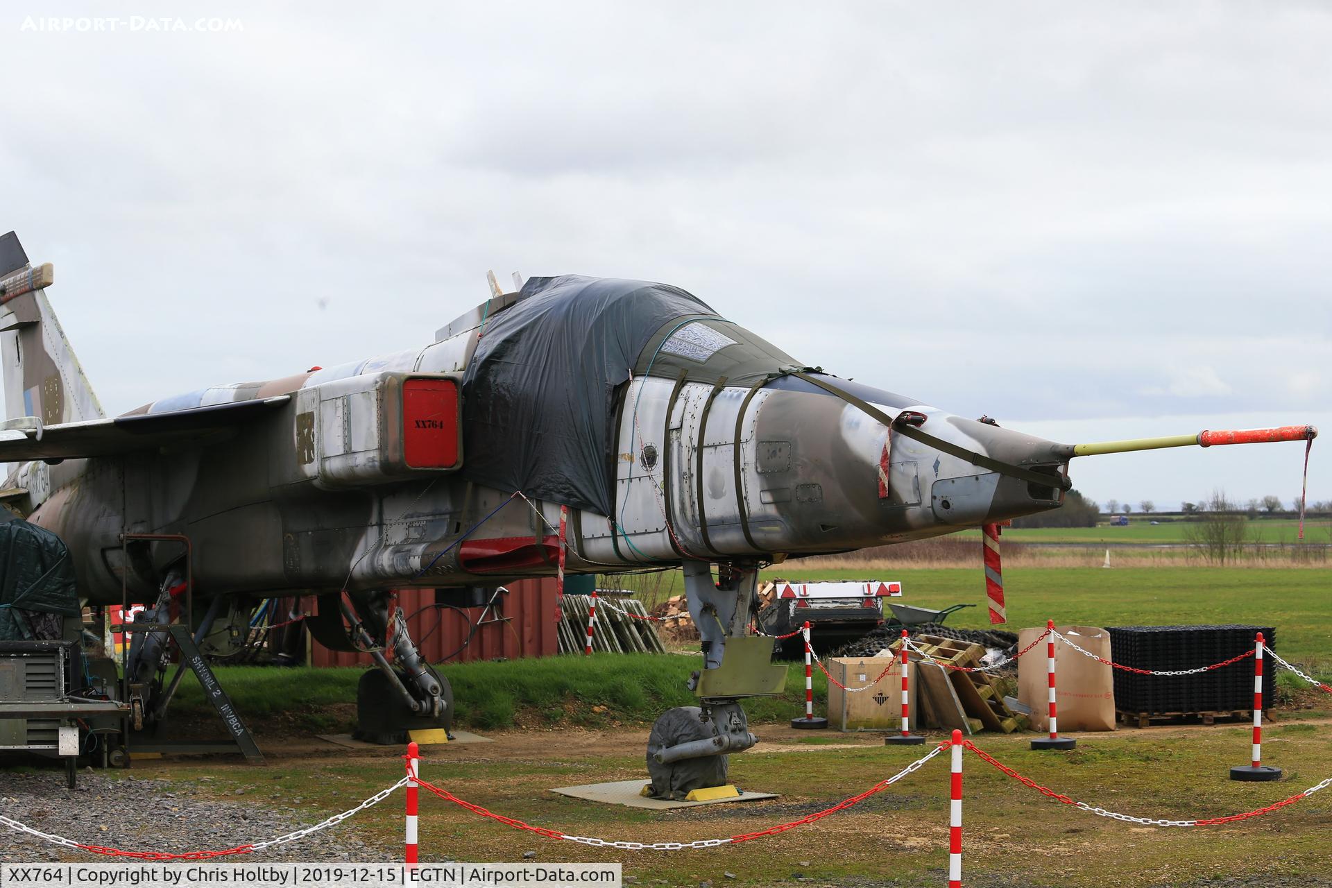 XX764, 1975 Sepecat Jaguar GR.1 C/N S.61, Static & outside on show at Enstone FLying Club, Oxfordshire. Major restoration will be needed for this Jaguar to fly again...