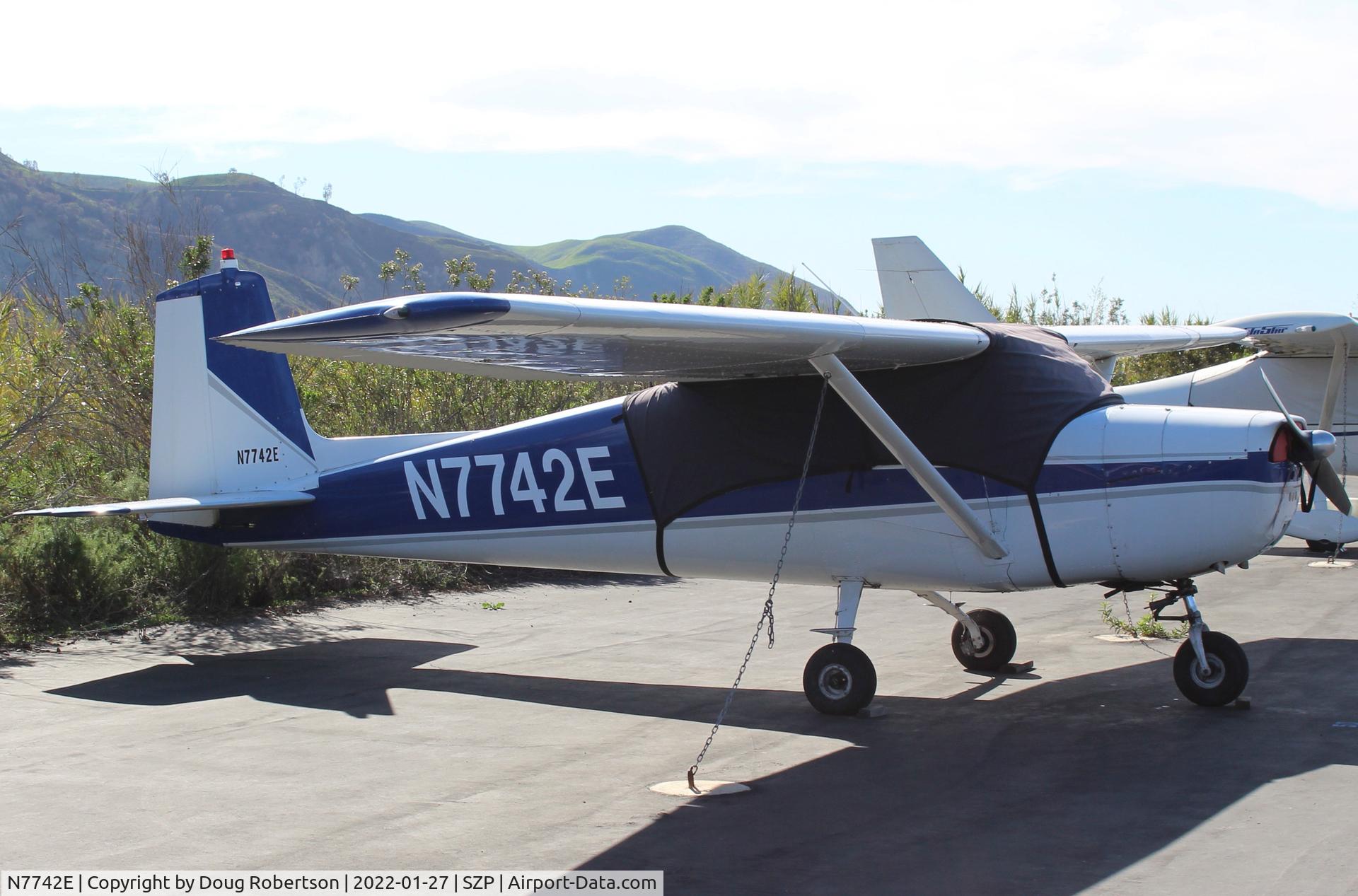 N7742E, 1959 Cessna 150 C/N 17542, 1959 Cessna 150, Continental O-200 100 Hp, on River Ramp