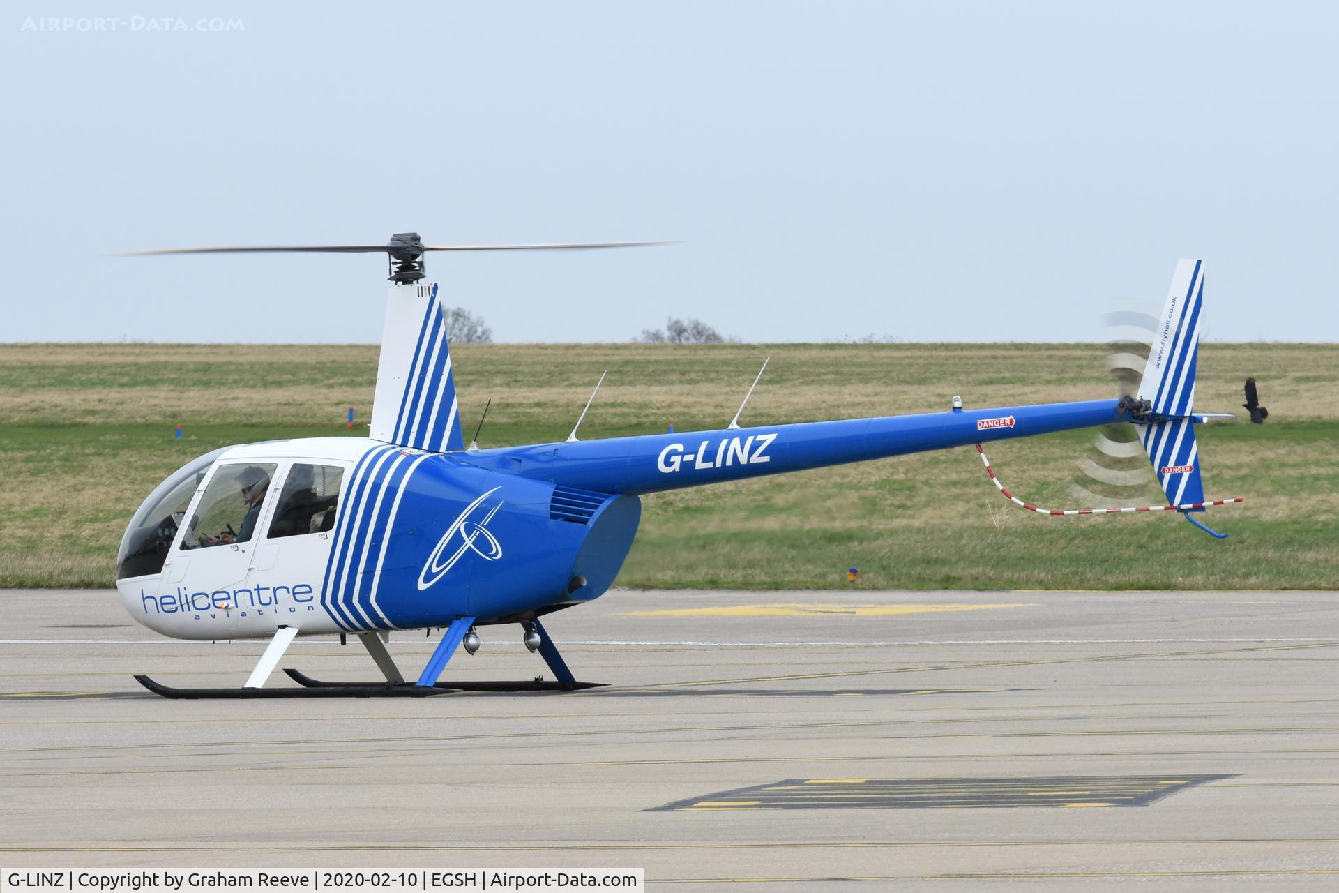 G-LINZ, 2007 Robinson R44 Raven II C/N 11911, About to depart from Norwich.