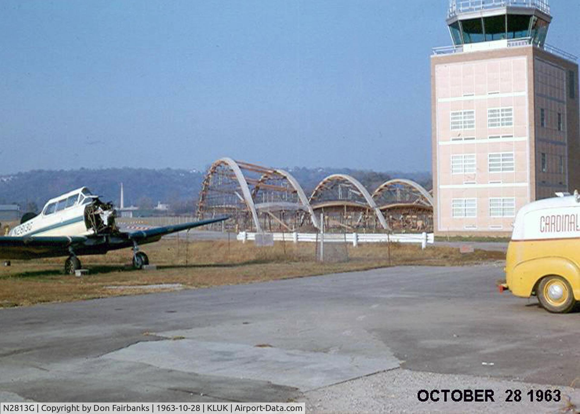 N2813G, 1949 North American T-6G Texan C/N 168-14, At Lunken Airport (KLUK) October 1963. From the Cincinnati Aviation Heritage Society's Museum archives by Don Fairbanks