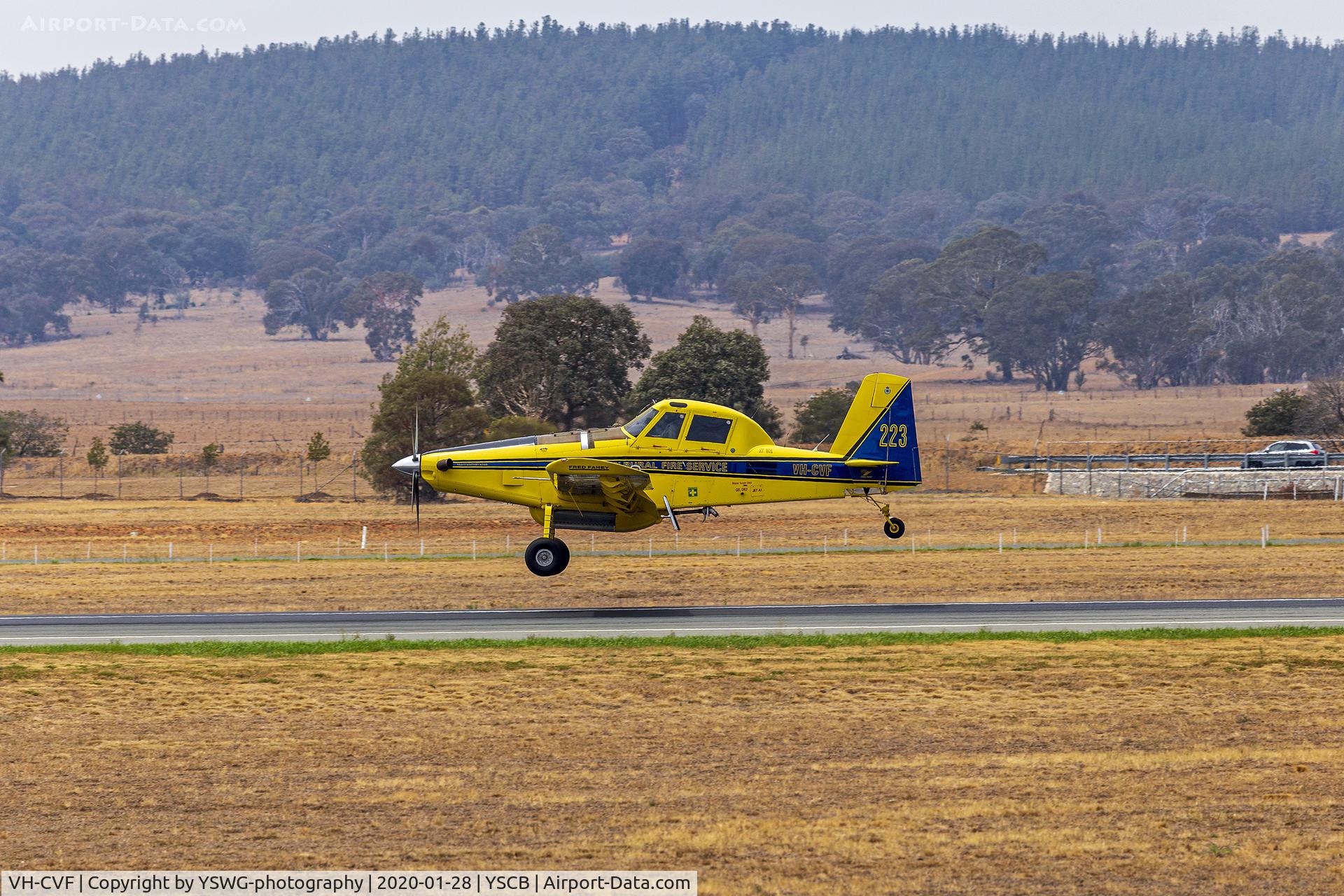VH-CVF, 2006 Air Tractor Inc AT-802 C/N 802-0240, Fred Fahey Aerial Services (VH-CVF) Air Tractor AT-802 landing at Canberra Airport