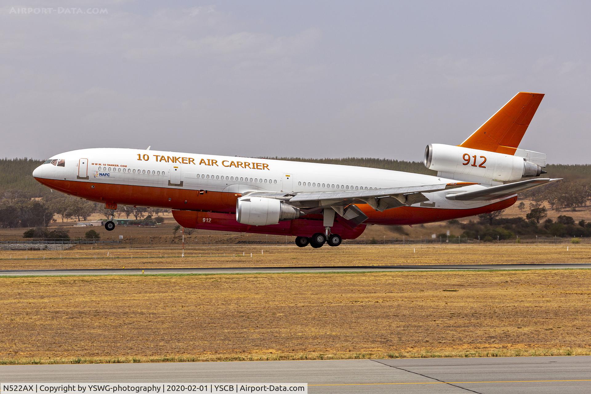 N522AX, 1988 McDonnell Douglas DC-10-30 C/N 48315, 10 Tanker Air Carrier (N522AX) McDonnell Douglas DC-10-30 landing at Canberra Airport.