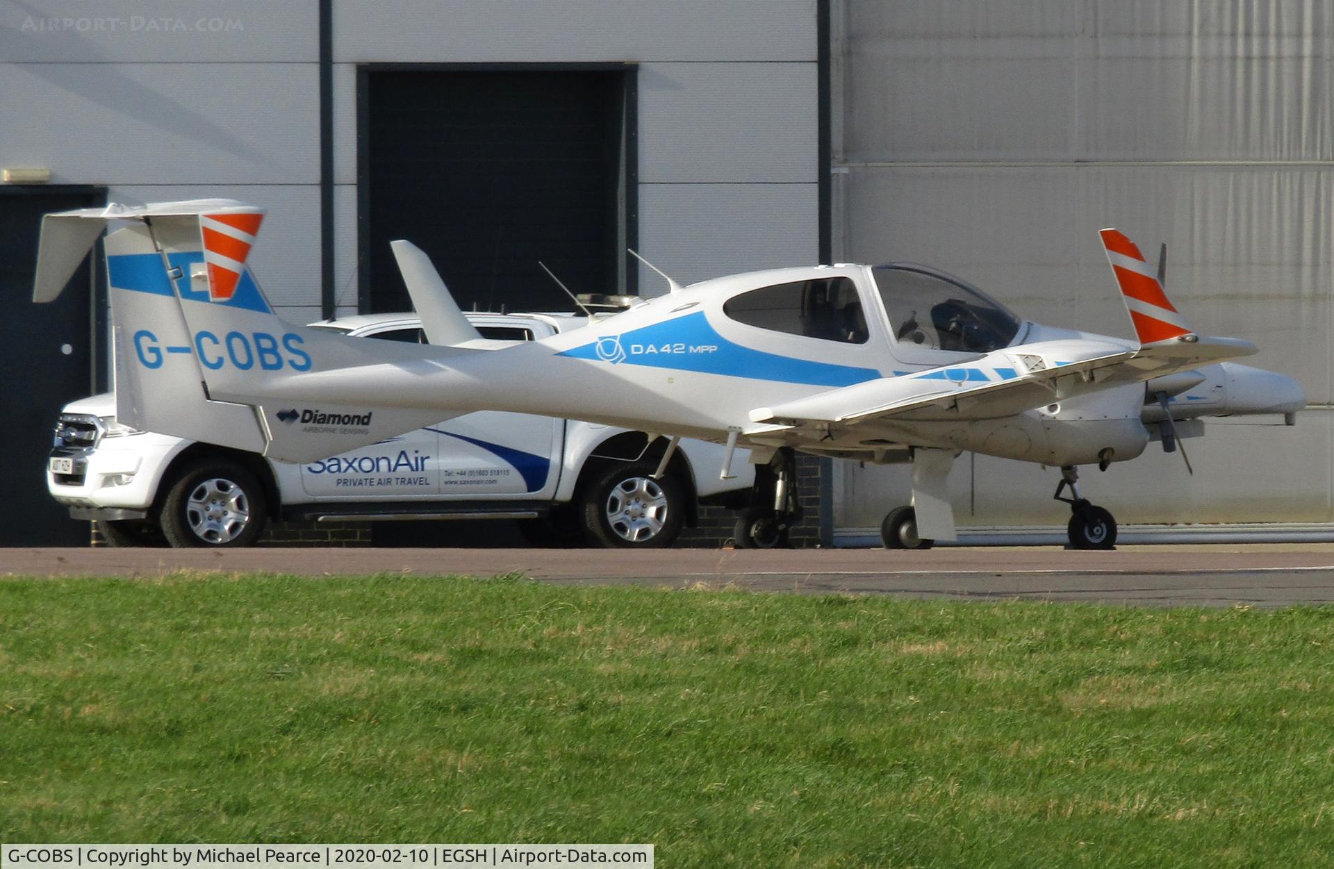 G-COBS, 2011 Diamond DA-42M-NG Twin Star C/N 42.MN020, Visiting SaxonAir for refuel from Durham/Tees Valley (MME).