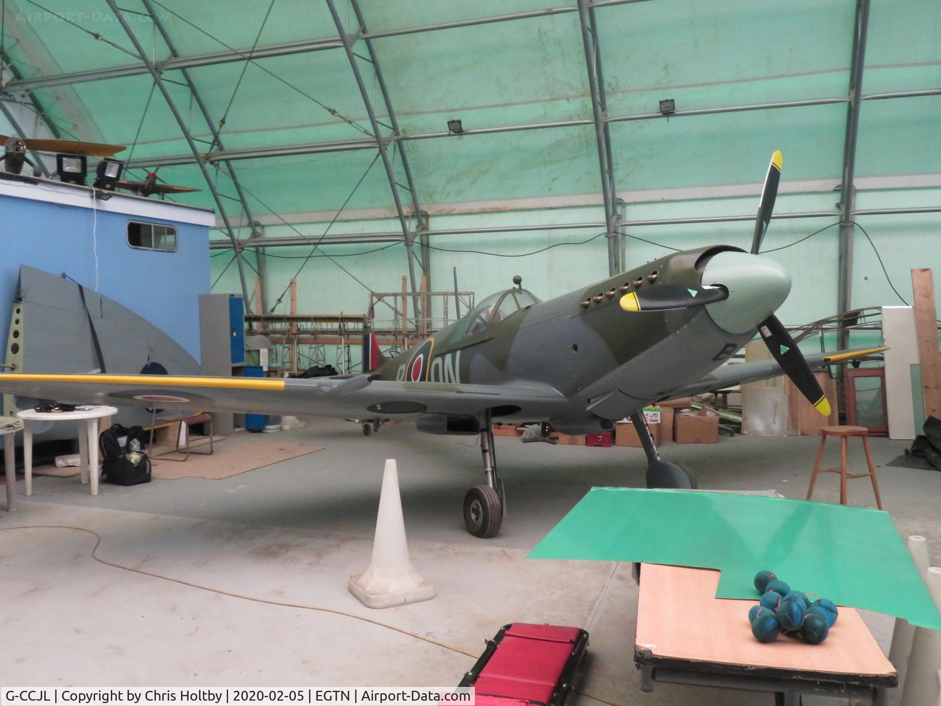 G-CCJL, 2007 Supermarine Aircraft Spitfire Mk.26 C/N PFA 324-14053, Privately owned and built in 2007 this Mk 26 90% scale replica is to form part of a 12 Spitfire squadron based at Enstone in Oxon. It is powered by a modern Jabiru engine somehow made to sound quite Merlin-like...