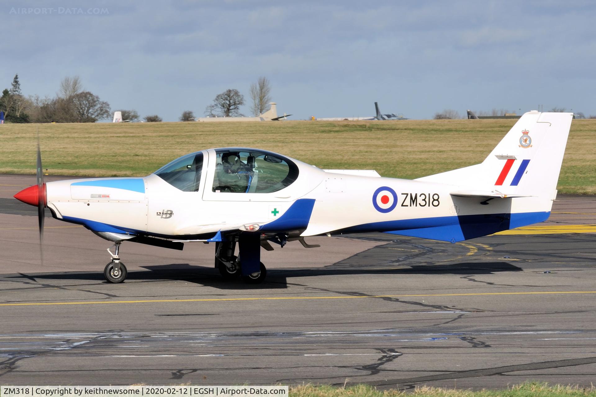 ZM318, 2017 Grob G-120TP-A Prefect T.1 C/N 11143, Arriving at Norwich.