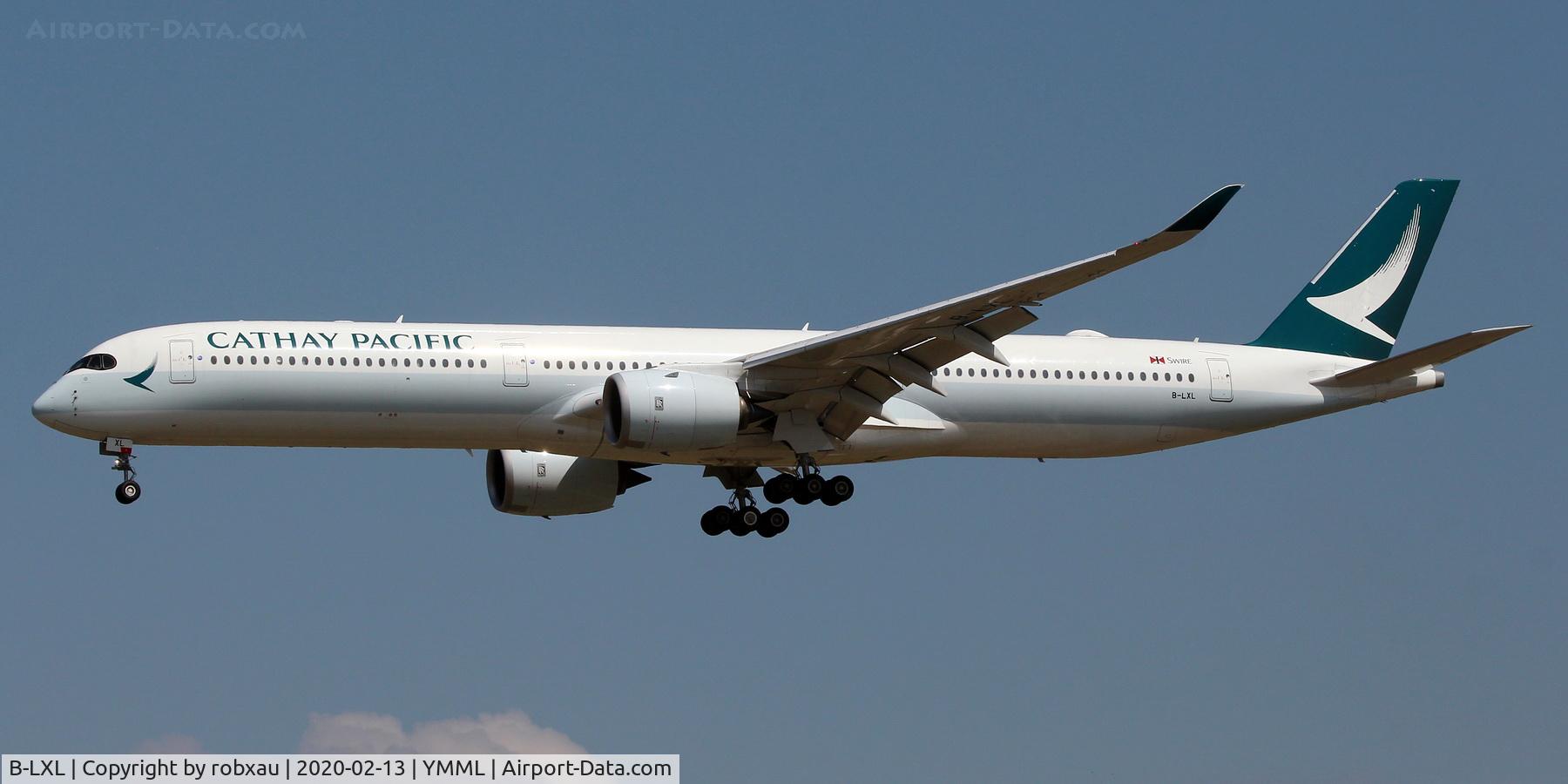 B-LXL, 2019 Airbus A350-1041 C/N 306, On short final for runway 16 at Melbourne, Victoria, Australia.