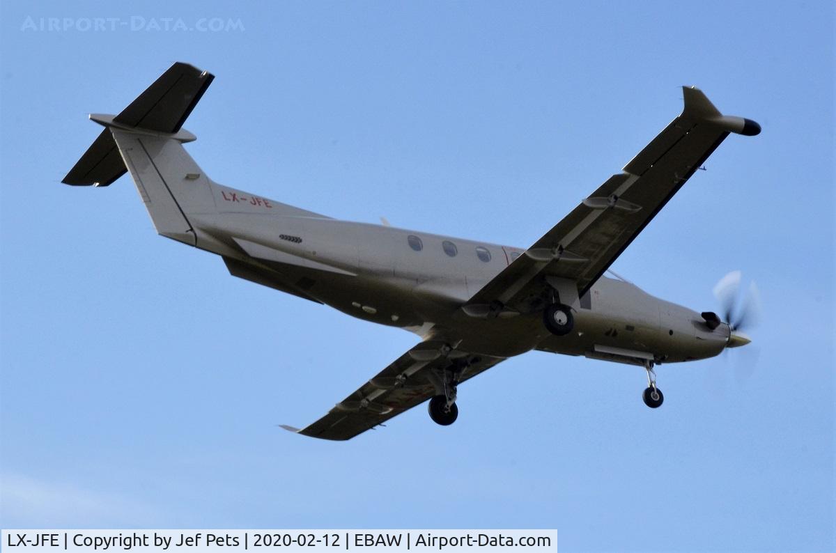 LX-JFE, 2018 Pilatus PC-12/47E C/N 1789, Landing at Antwerp.