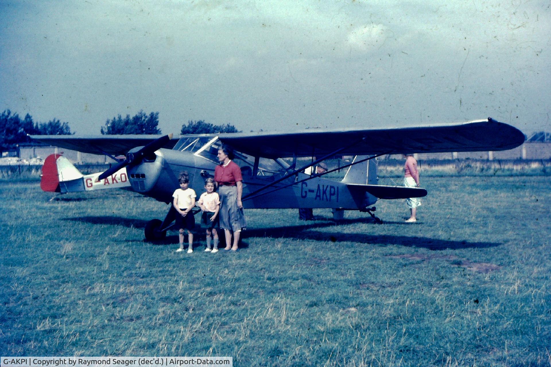 G-AKPI, 1944 Taylorcraft J Auster 5 C/N 1088, Taken near Great Yarmouth, Norfolk about 1955.  They were running short flights over the town and seafront and our family of four went up with the youngest sitting on father's lap next to the pilot.