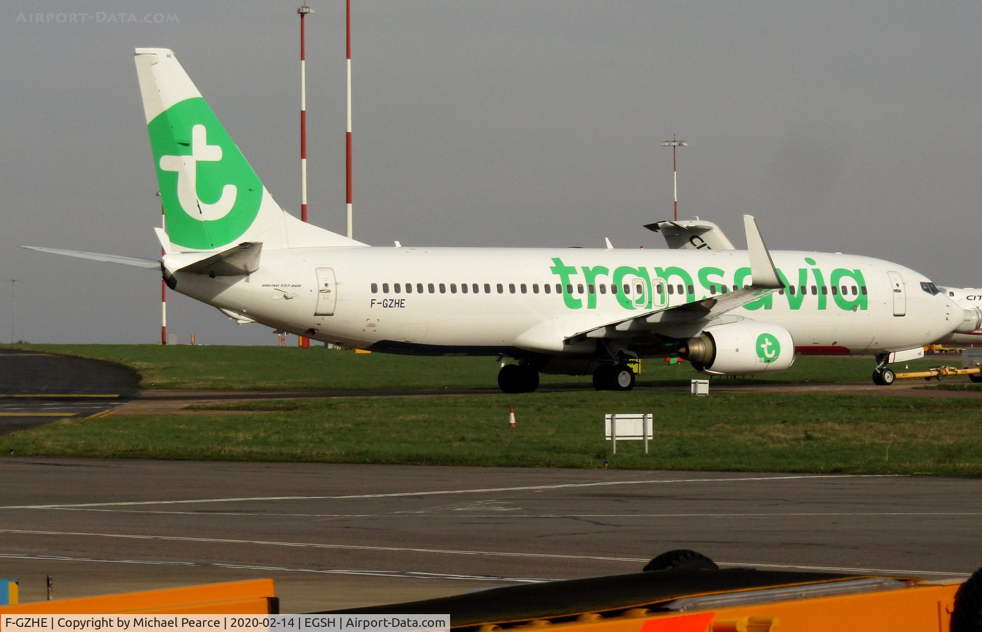 F-GZHE, 2008 Boeing 737-8K2 C/N 29678, Under tow from KLM UK Engineering following maintenance.