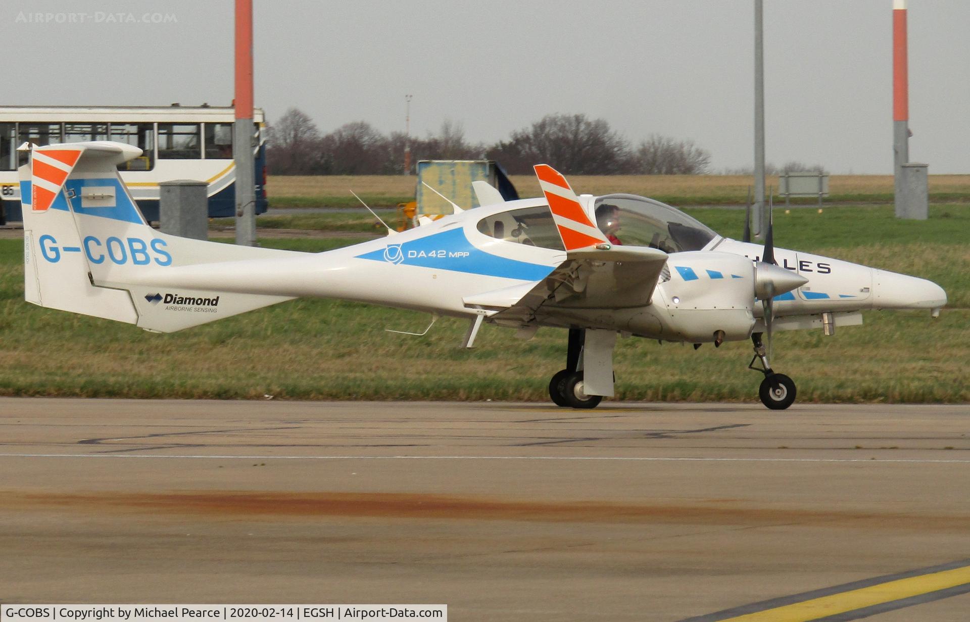 G-COBS, 2011 Diamond DA-42M-NG Twin Star C/N 42.MN020, Departing to Durham/Tees Valley (MME) following refuel.