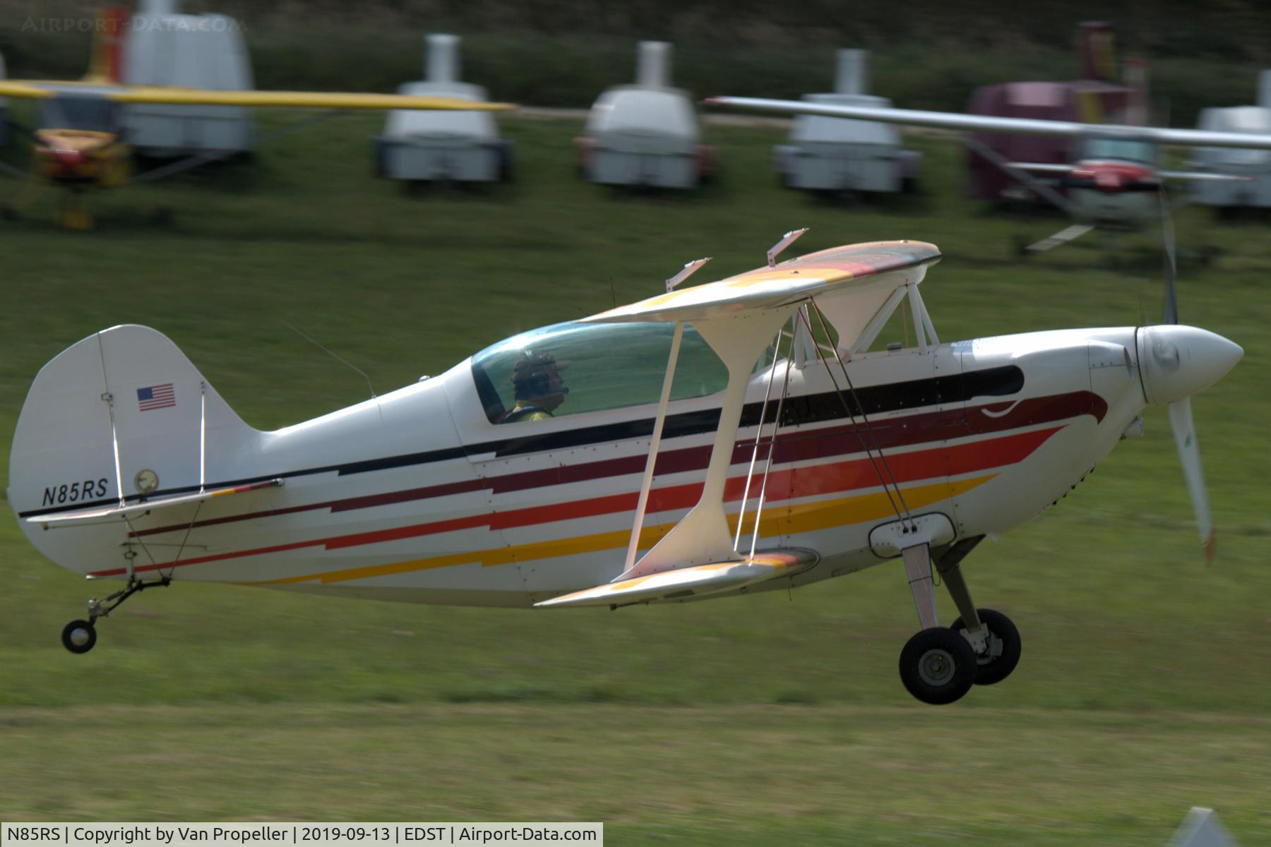 N85RS, 1985 Christen Eagle II C/N 280, Christen Eagle II landing at Hahnweide airfield, Germany. OTT 2019