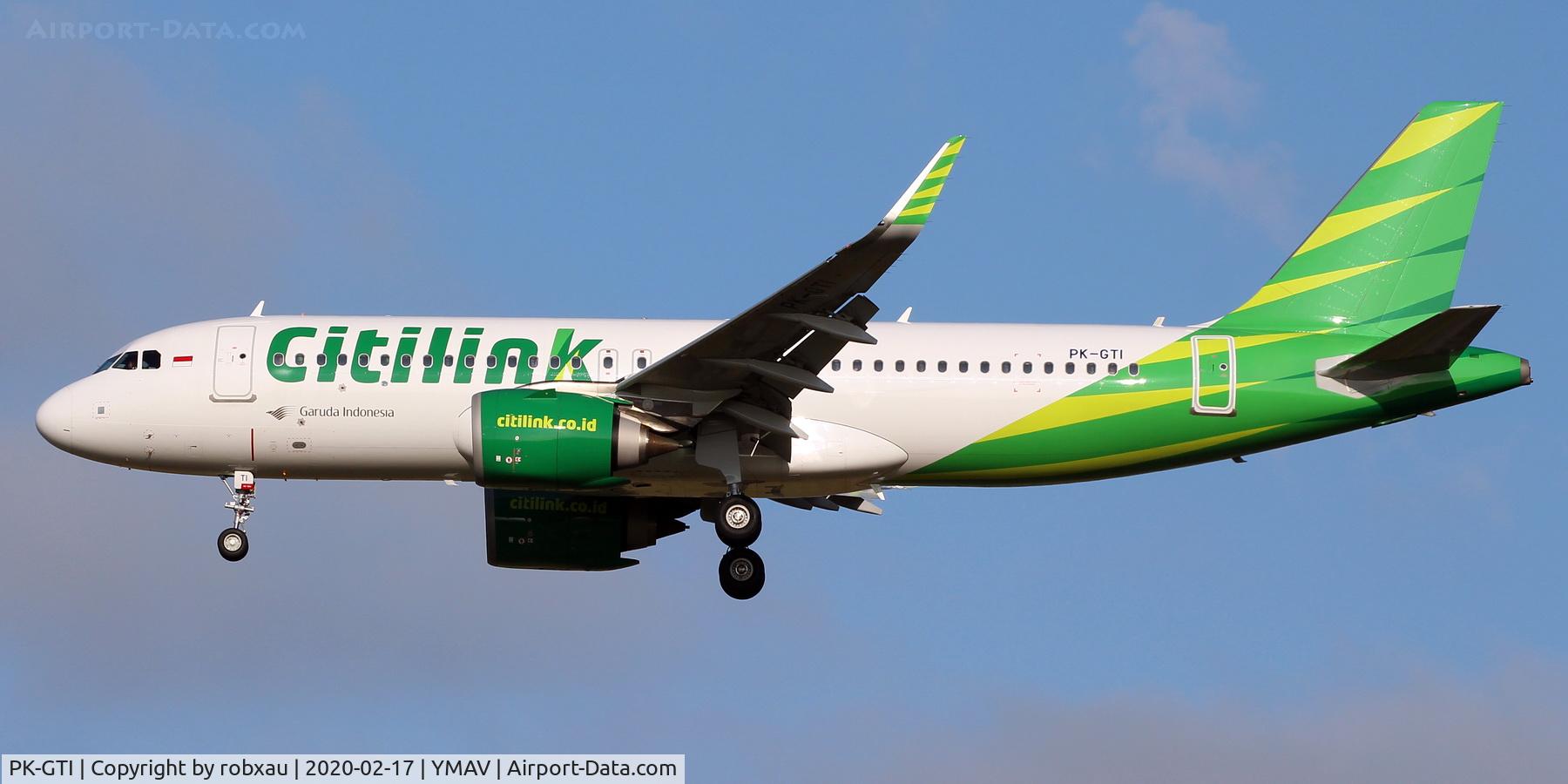 PK-GTI, 2018 Airbus A320-251N C/N 8303, On short final to Runway 18 at Avalon, Victoria, Australia