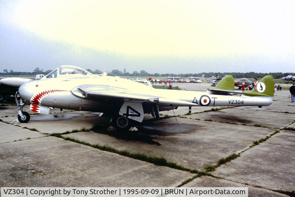VZ304, De Havilland DH-100 Vampire FB.5 C/N Not found VZ304, It has been said this airframe was scrapped in 1991, however, this photo is from Bruntingthorpe in September 1995 (My own scanned slide).