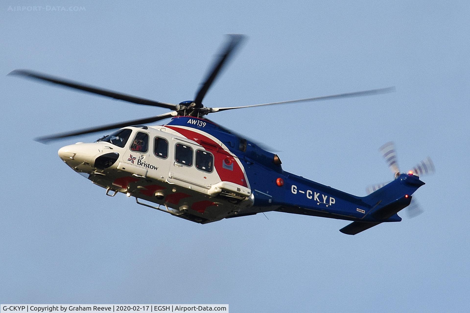 G-CKYP, 2013 AgustaWestland AW-139 C/N 41339, Departing from Norwich.