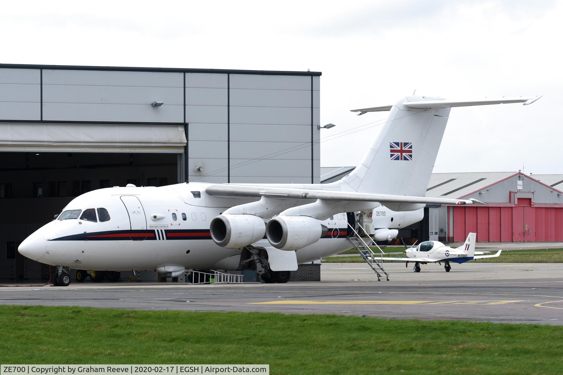 ZE700, 1984 British Aerospace BAe.146-100 CC.2 C/N E1021, Parked at Norwich.