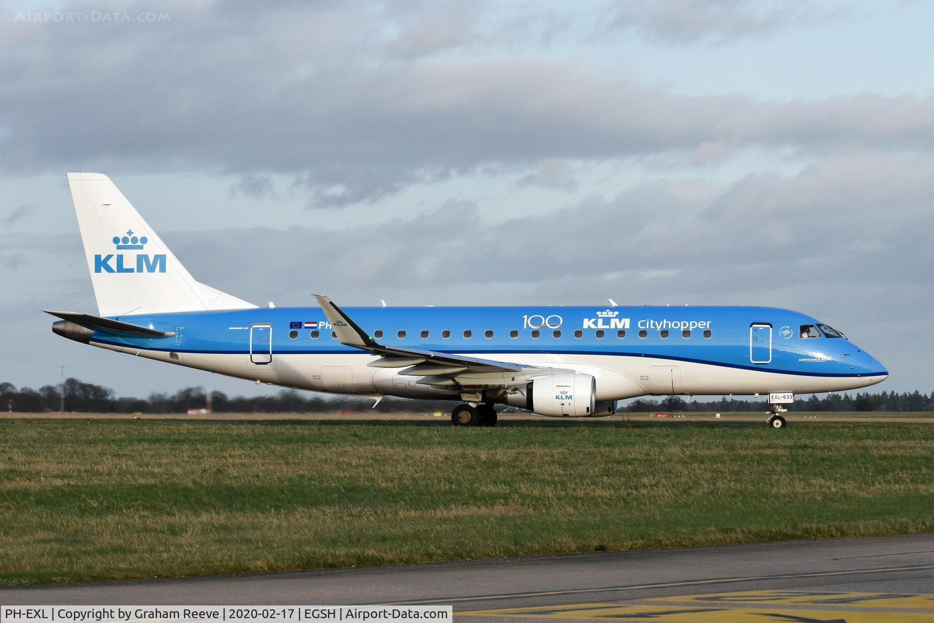 PH-EXL, 2017 Embraer ERJ-175STD (ERJ-170-200) C/N 17000633, Just landed at Norwich.