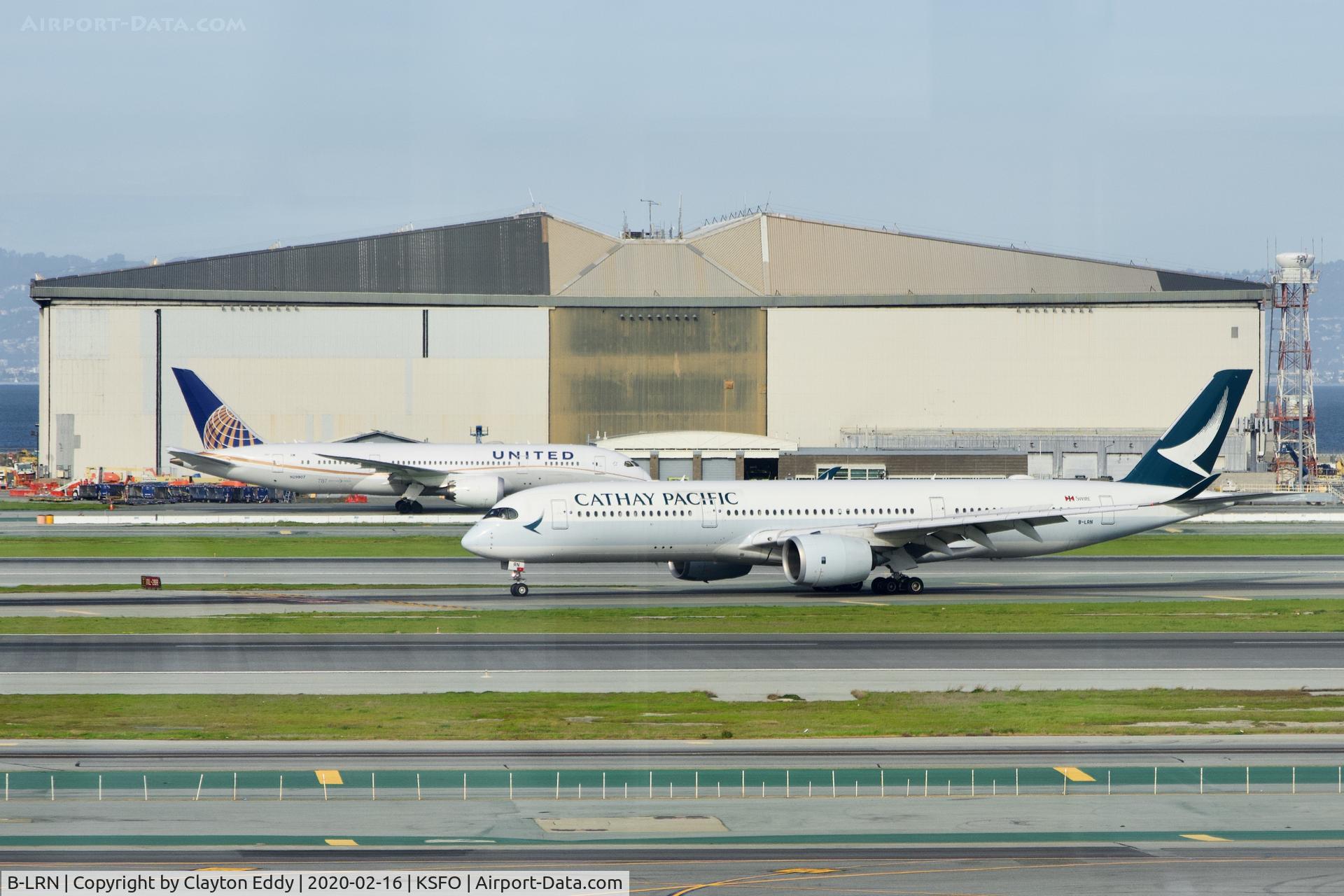 B-LRN, 2017 Airbus A350-941 C/N 085, Picture taken from new observation deck. SFO. 2020.