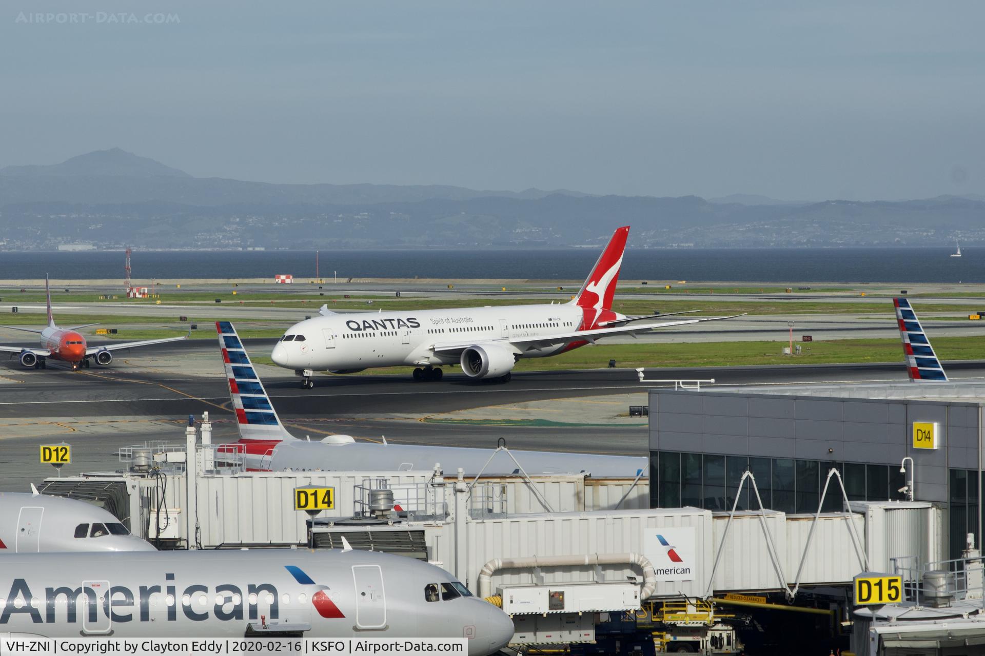 VH-ZNI, 2019 Boeing 787-9 Dreamliner C/N 66073, Picture taken from new observation deck terminal 2. SFO. 2020.