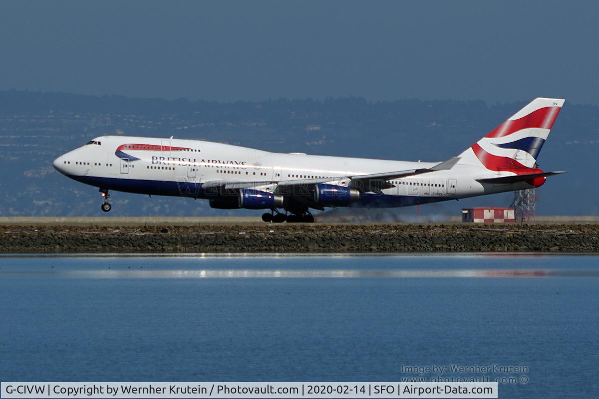 G-CIVW, 1998 Boeing 747-436 C/N 25822, Landing at SFO