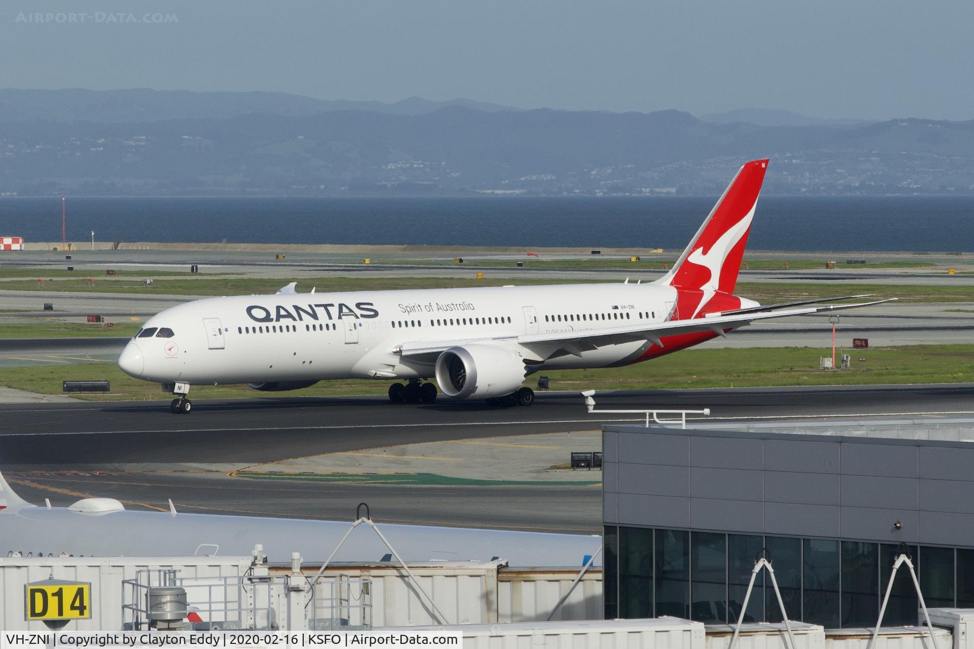 VH-ZNI, 2019 Boeing 787-9 Dreamliner C/N 66073, Picture taken from the new observation deck terminal 2. SFO. 2020.