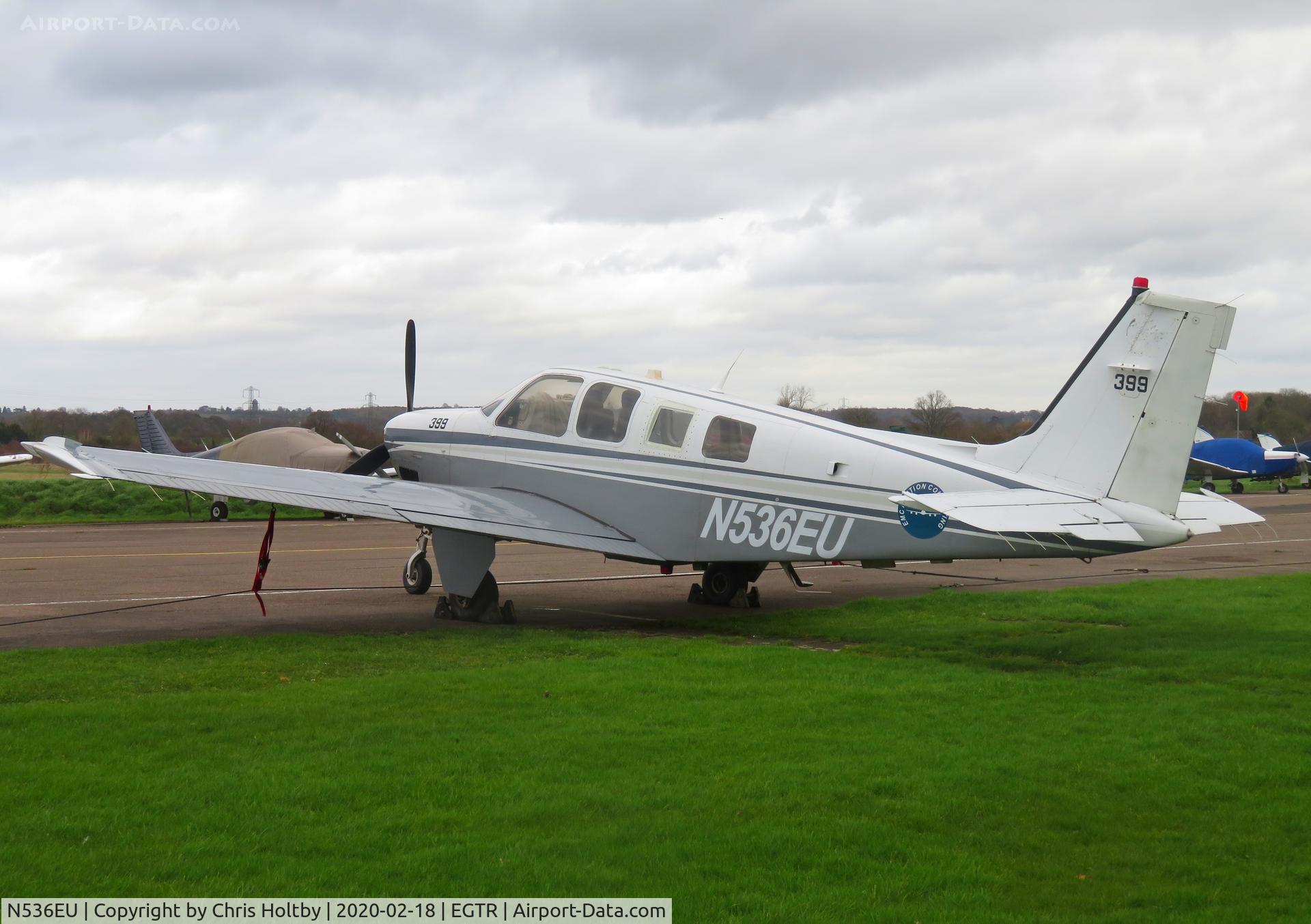 N536EU, 2005 Raytheon Aircraft Company A36 Bonanza C/N E-3616, Parked at Elstree badged 'EMC Aviation Consulting' was previously N36816; built by Raytheon Aircraft Co.