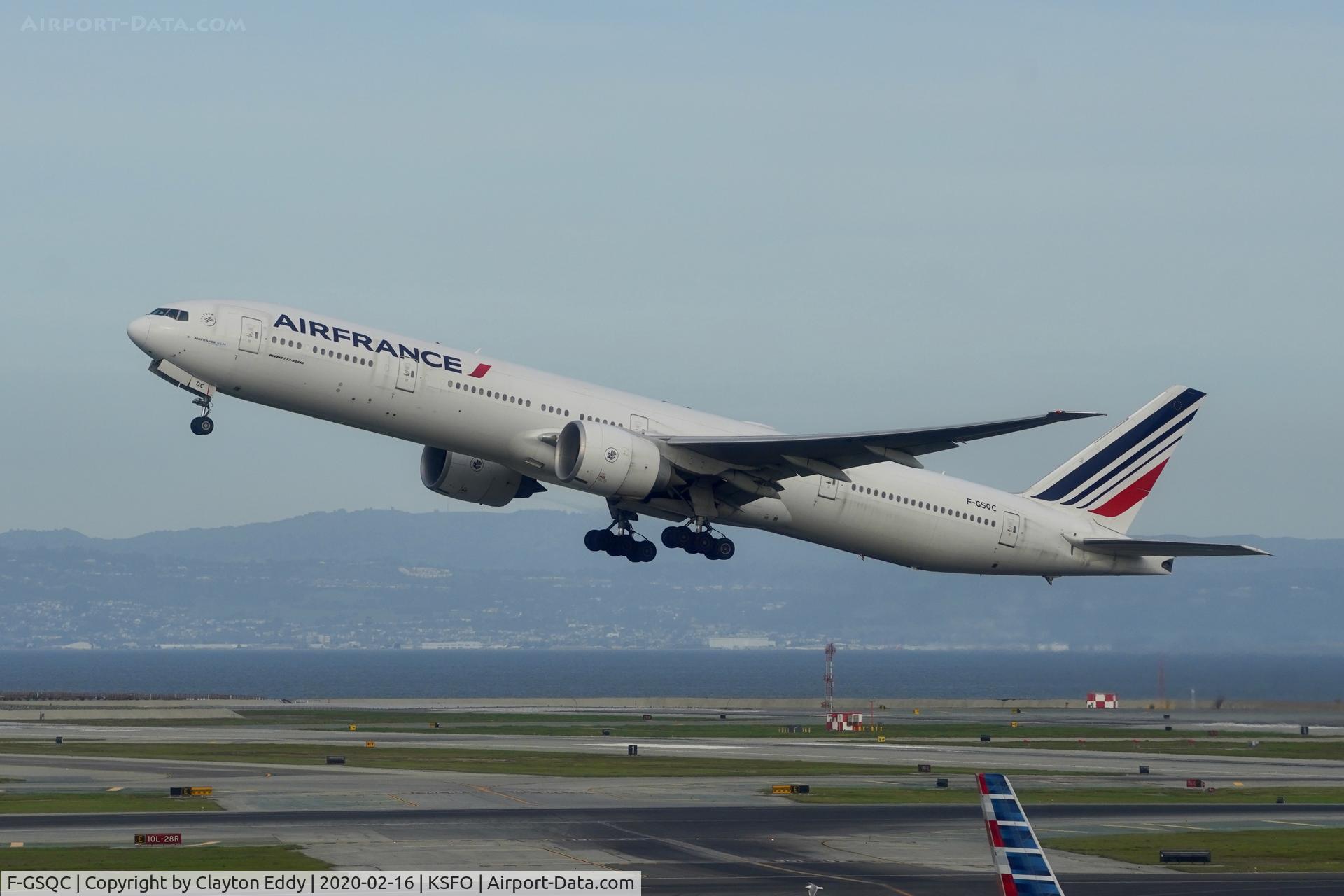 F-GSQC, 2004 Boeing 777-328/ER C/N 32727, Picture taken from the new observation deck terminal 2. SFO. 2020.
