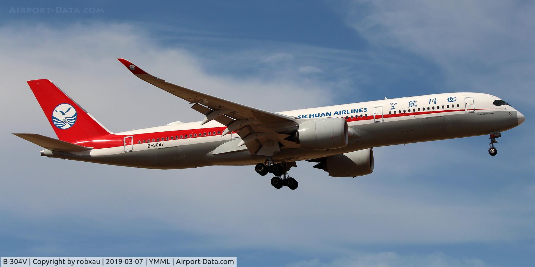B-304V, 2018 Airbus A350-941 C/N 055, On short finals for runway 16 at Melbourne, Victoria, Australia
