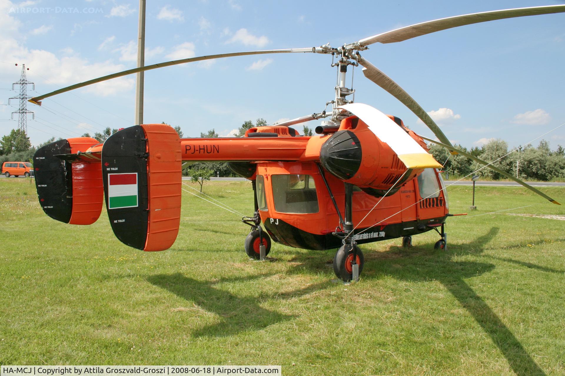 HA-MCJ, 1973 Kamov Ka-26 Hoodlum C/N 7303502, HA-MCJ register Kamov Ka-26 helicopters, now PJ-HUN register, exhibited on Hungary, in Székesfehérvár border, at the restaurant beside the PJ petrol station.