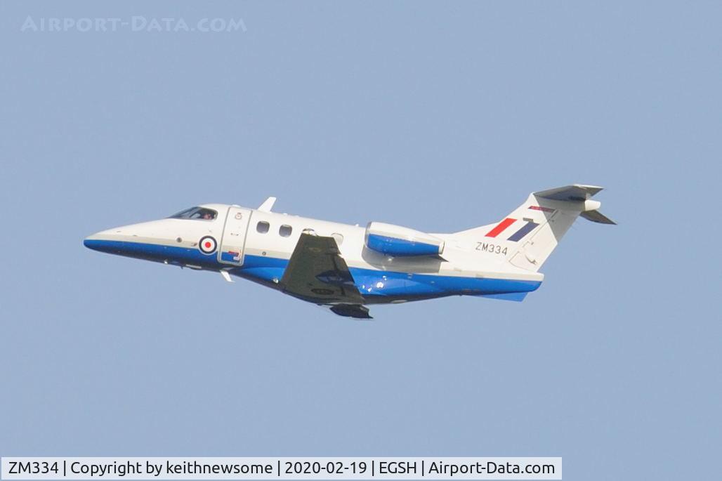 ZM334, 2017 Embraer EMB-500 Phenom T1 C/N 50000377, Leaving Norwich following ILS approach.