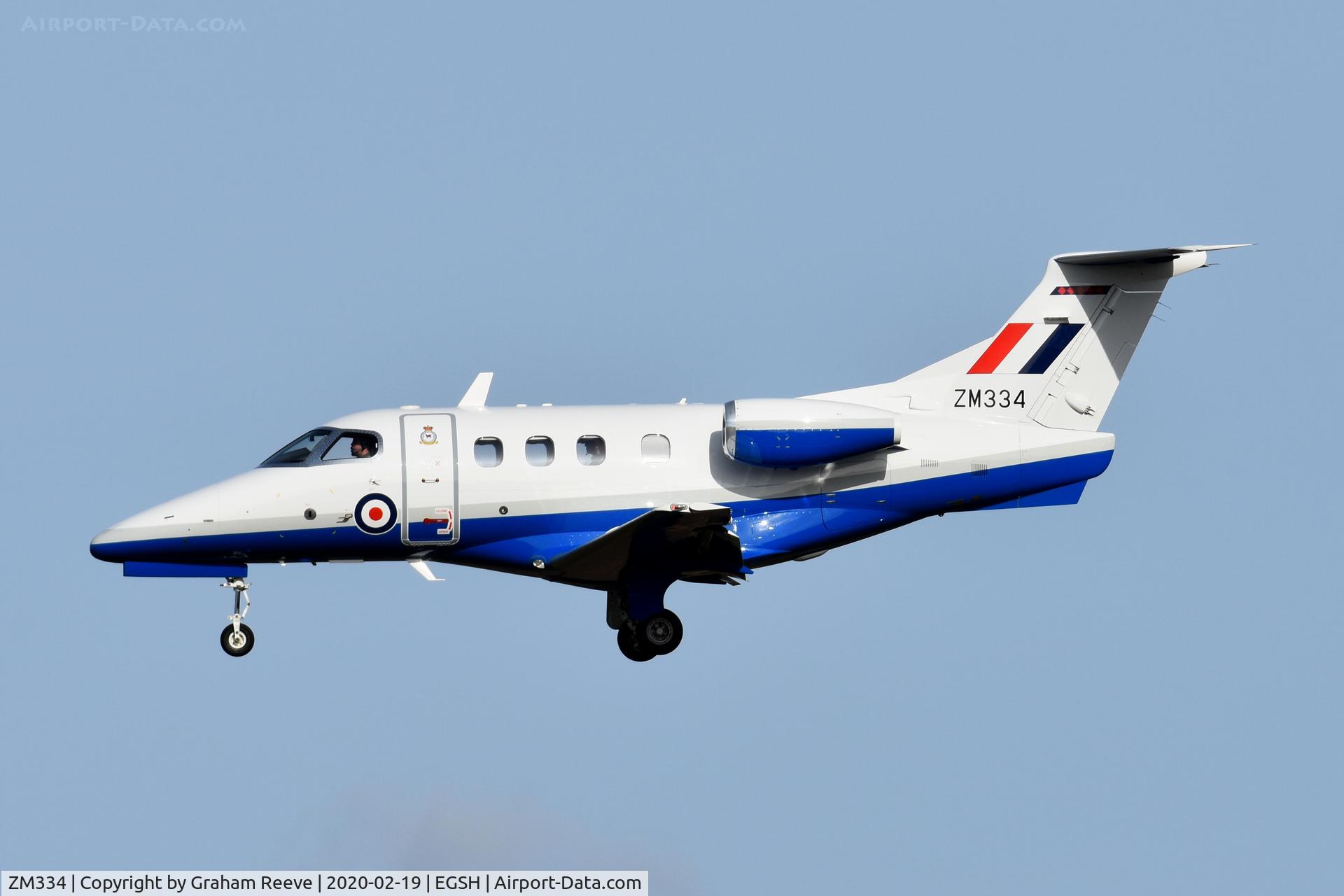 ZM334, 2017 Embraer EMB-500 Phenom T1 C/N 50000377, Landing at Norwich.